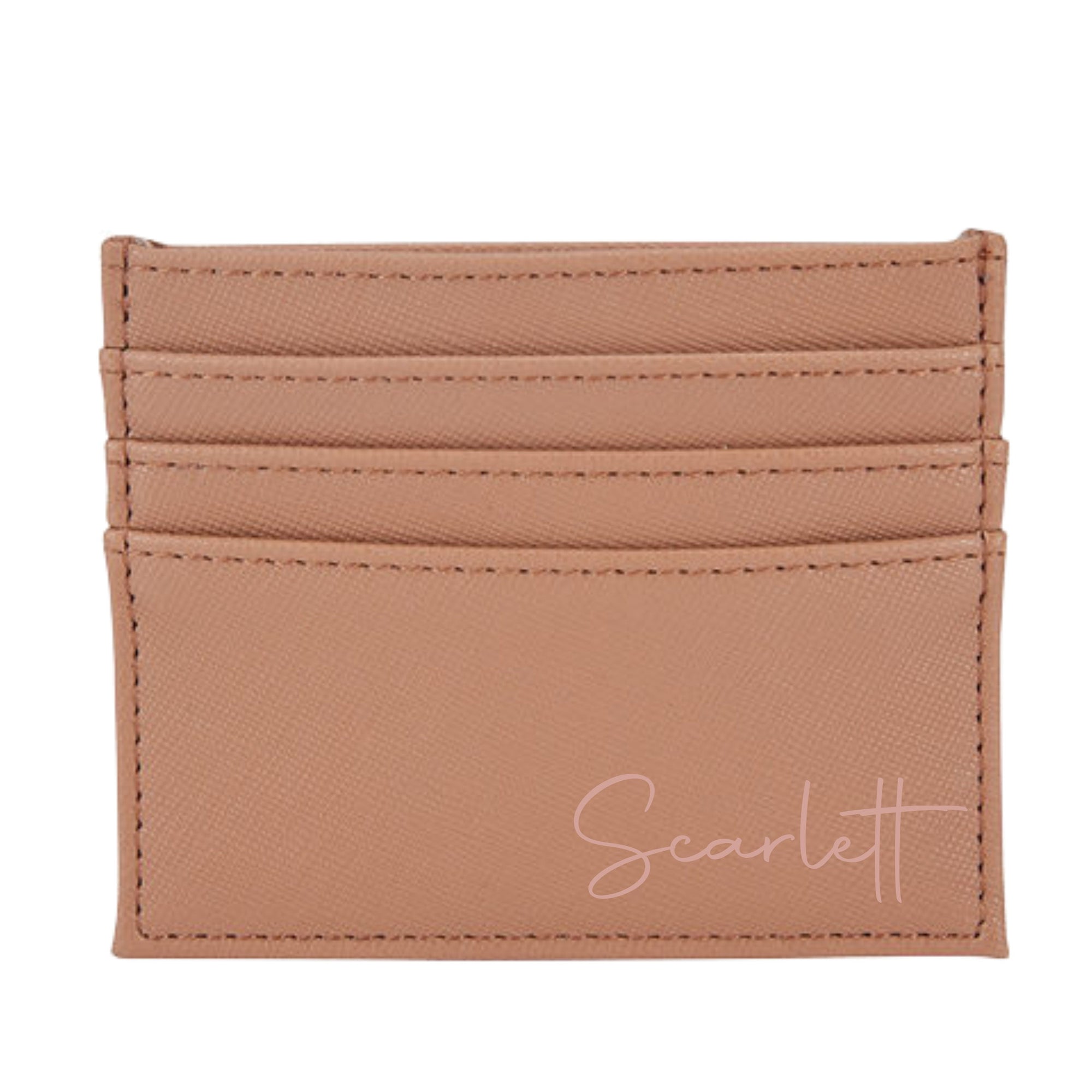 Personalised card wallet with rose gold script name 'Scarlett'