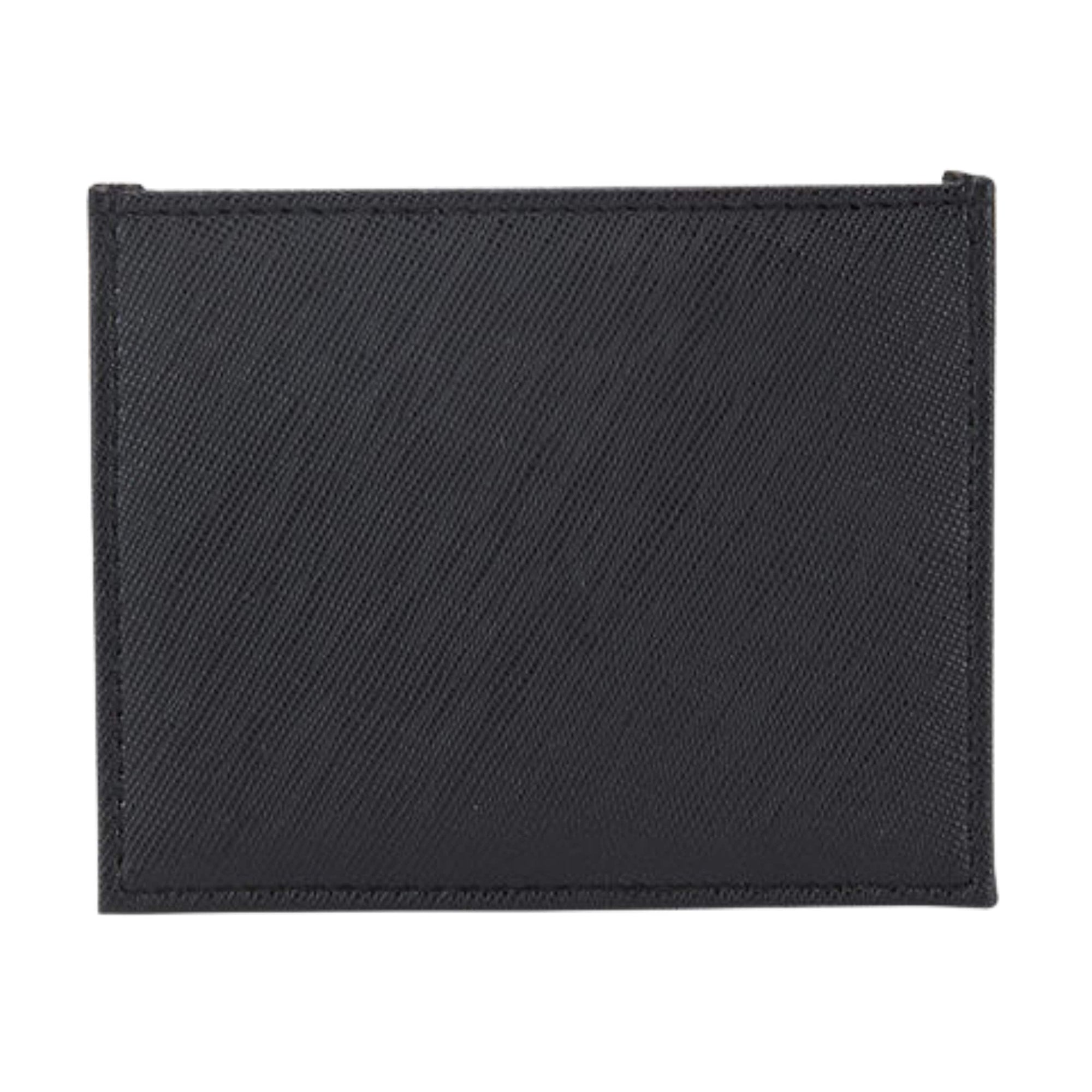 Back view of black vegan leather card wallet with no text