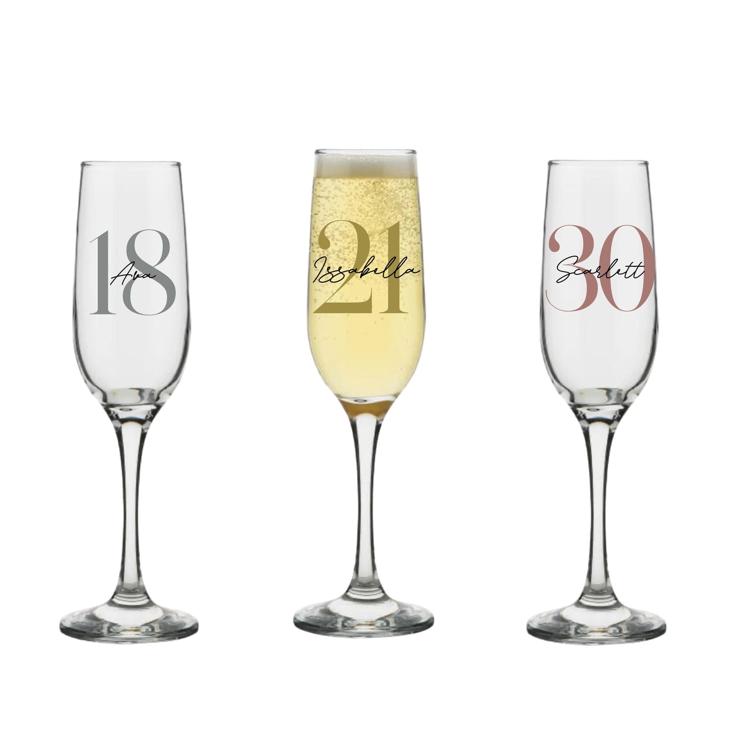 Personalised Name and Large Initial/Birthday Milestone Champagne Glass | Personalised Name and Age Wine Glass | | 18th 21st 30th 40th 50th