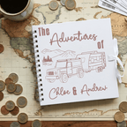 Album titled 'The Adventures of Chloe & Andrew' on a world map with coins around