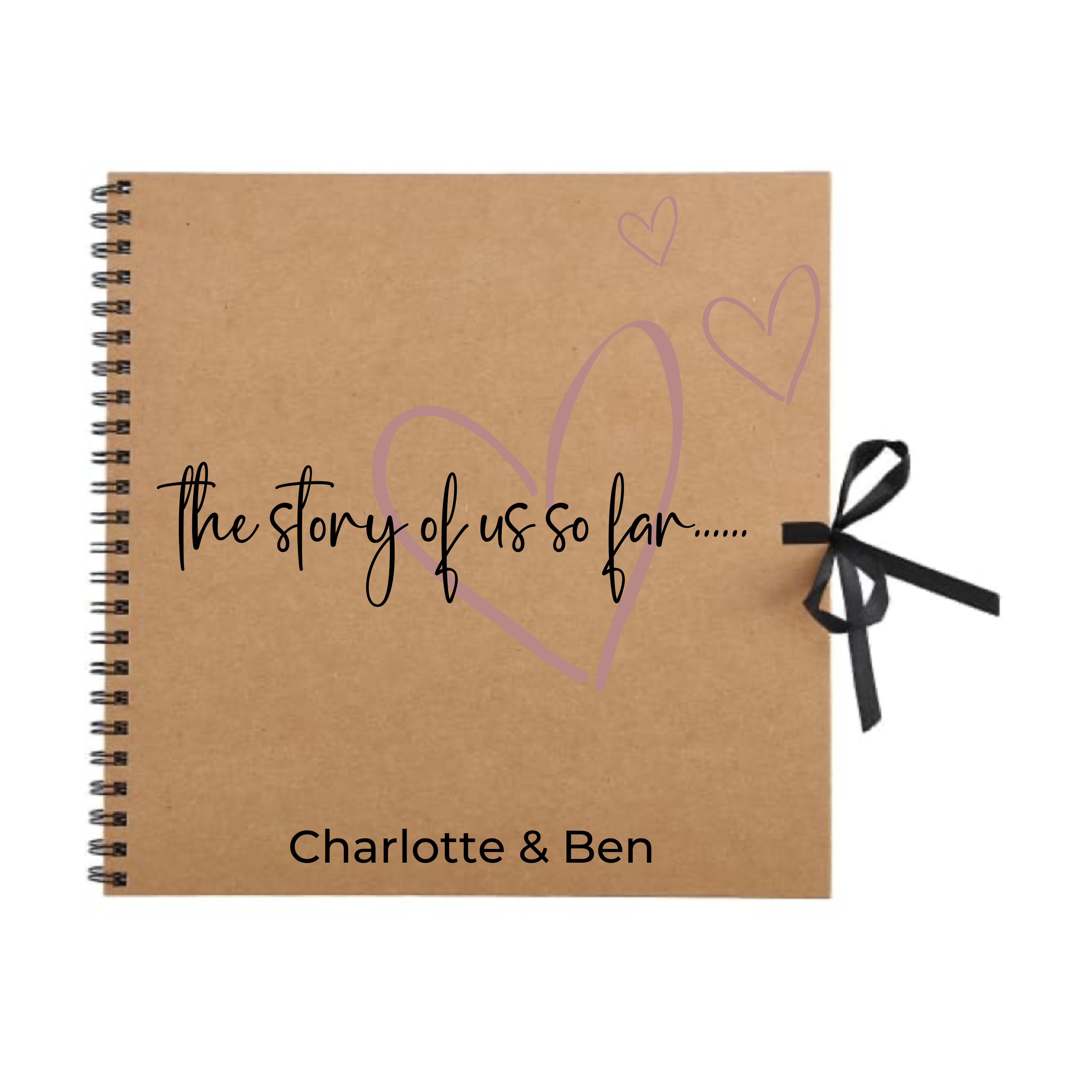Kraft brown personalised scrapbook with rose gold heart and “The story of us” title – ideal couple gift