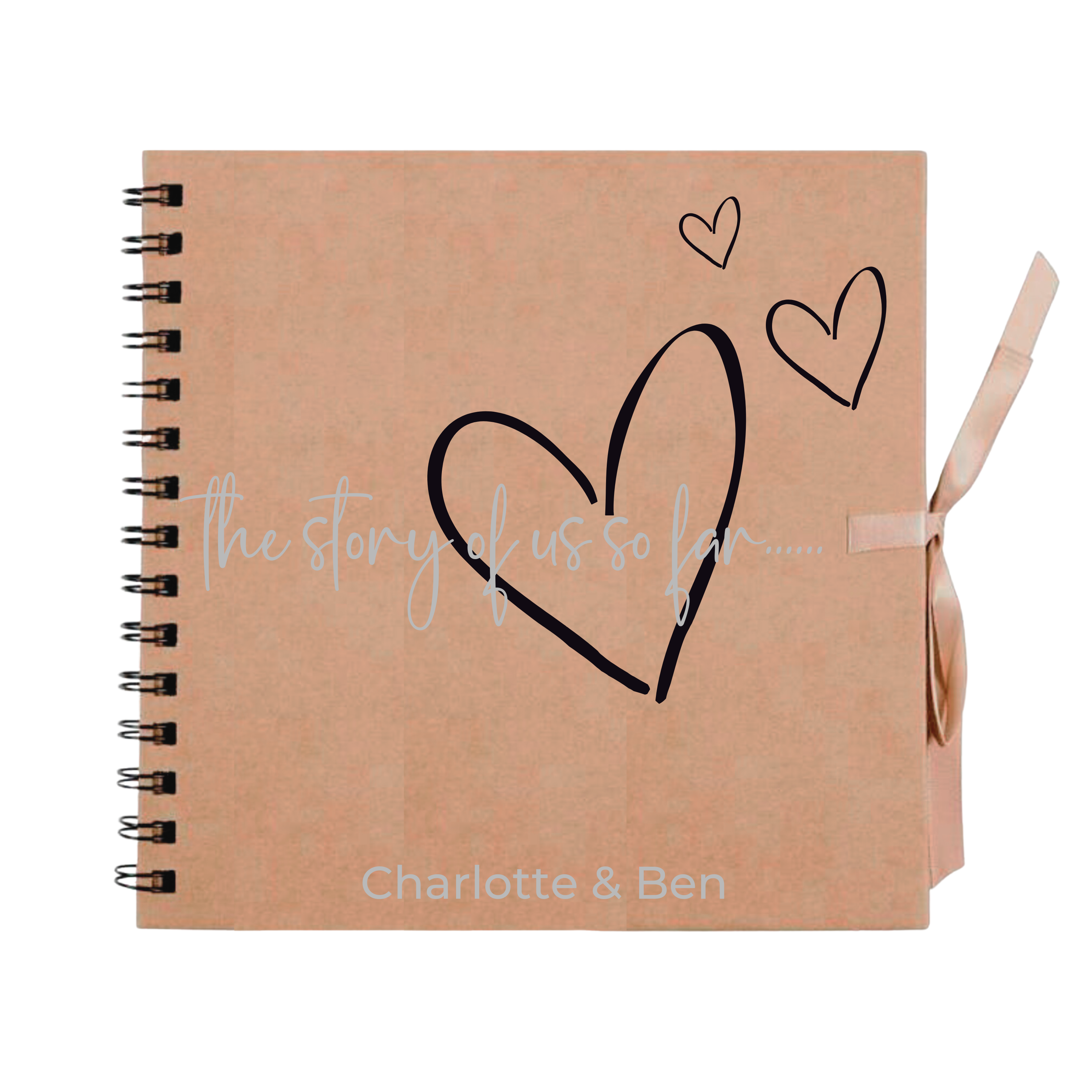 Kraft brown scrapbook album for couples with black hearts, perfect for anniversaries or Valentine's Day