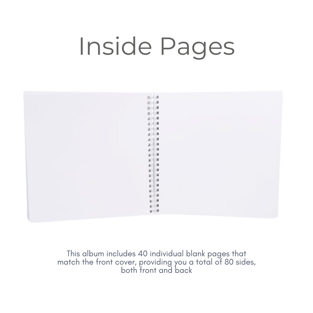 Inside pages of scrapbook album showing 40 blank white pages for custom messages and photos