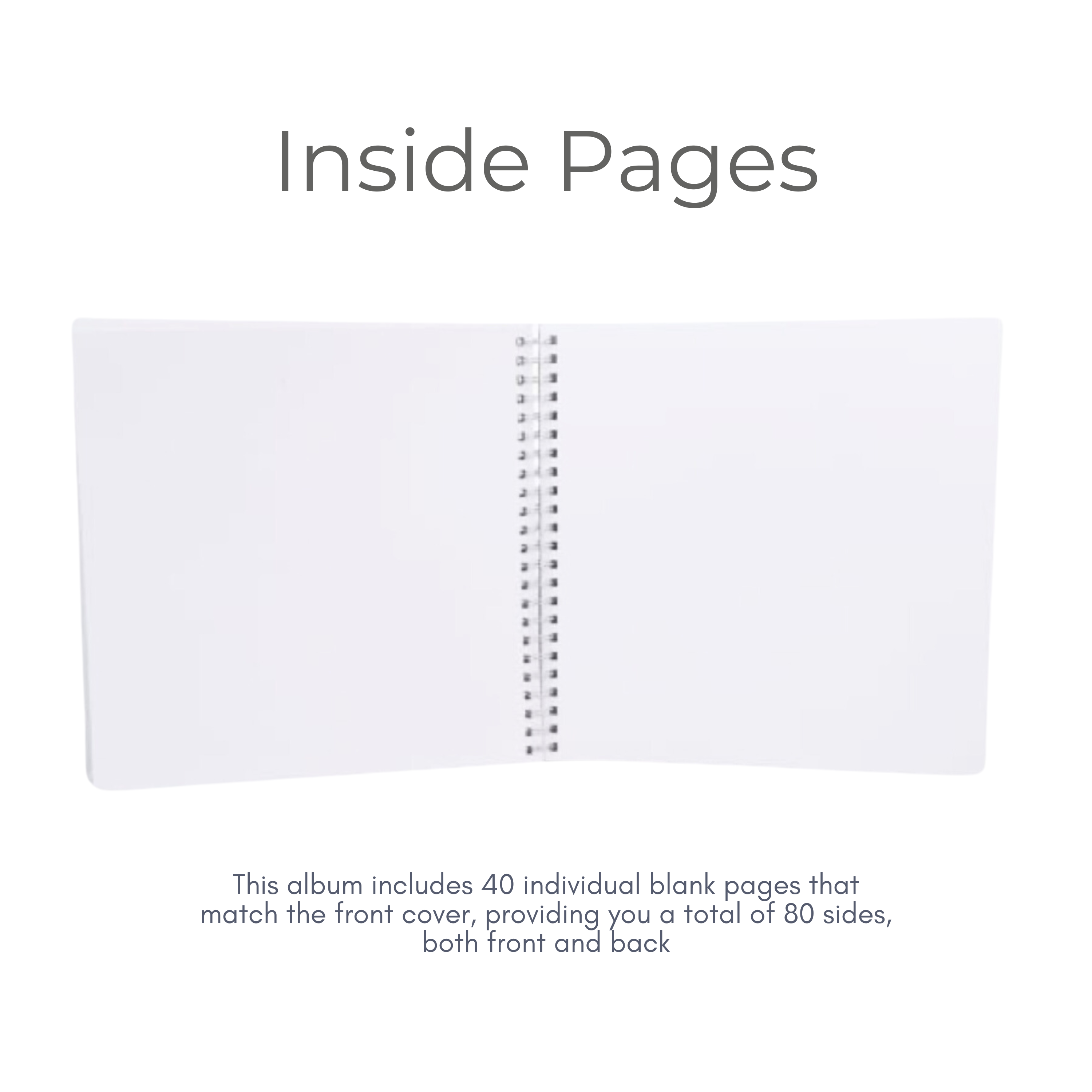Inside pages of scrapbook album showing 40 blank white pages for custom messages and photos