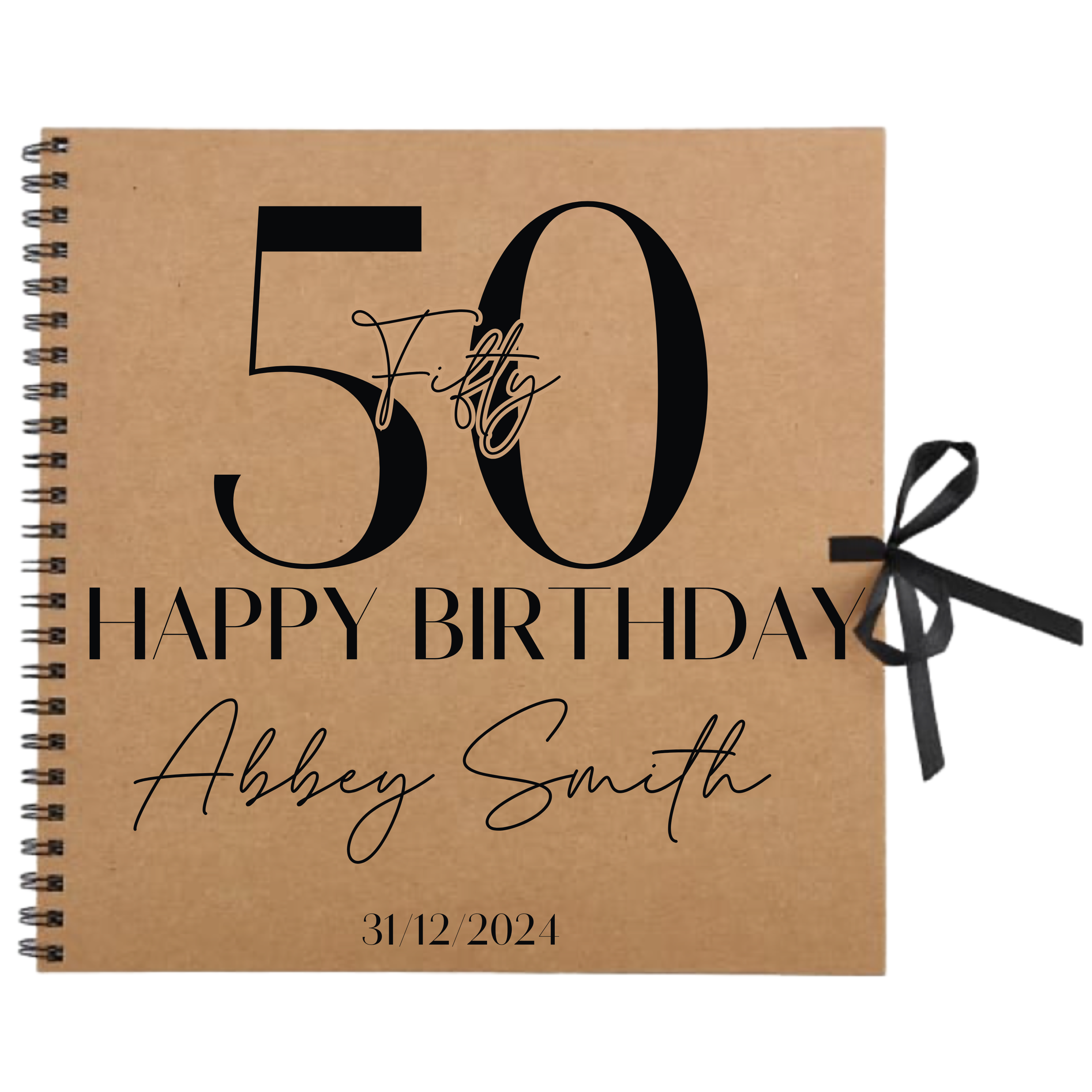 50th birthday scrapbook album in kraft cover with large number and custom name and date