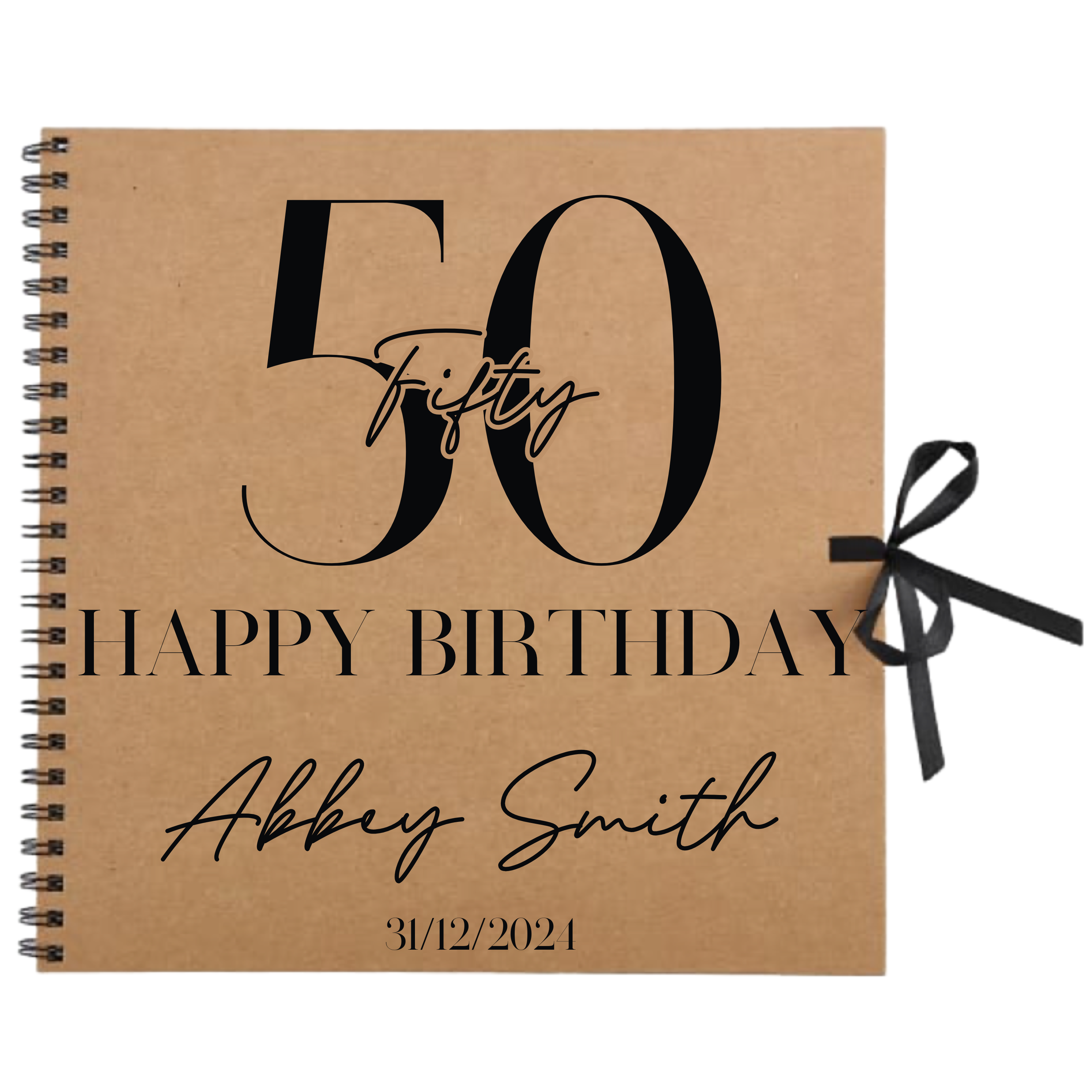 50th birthday scrapbook album in kraft cover with large number and custom name and date