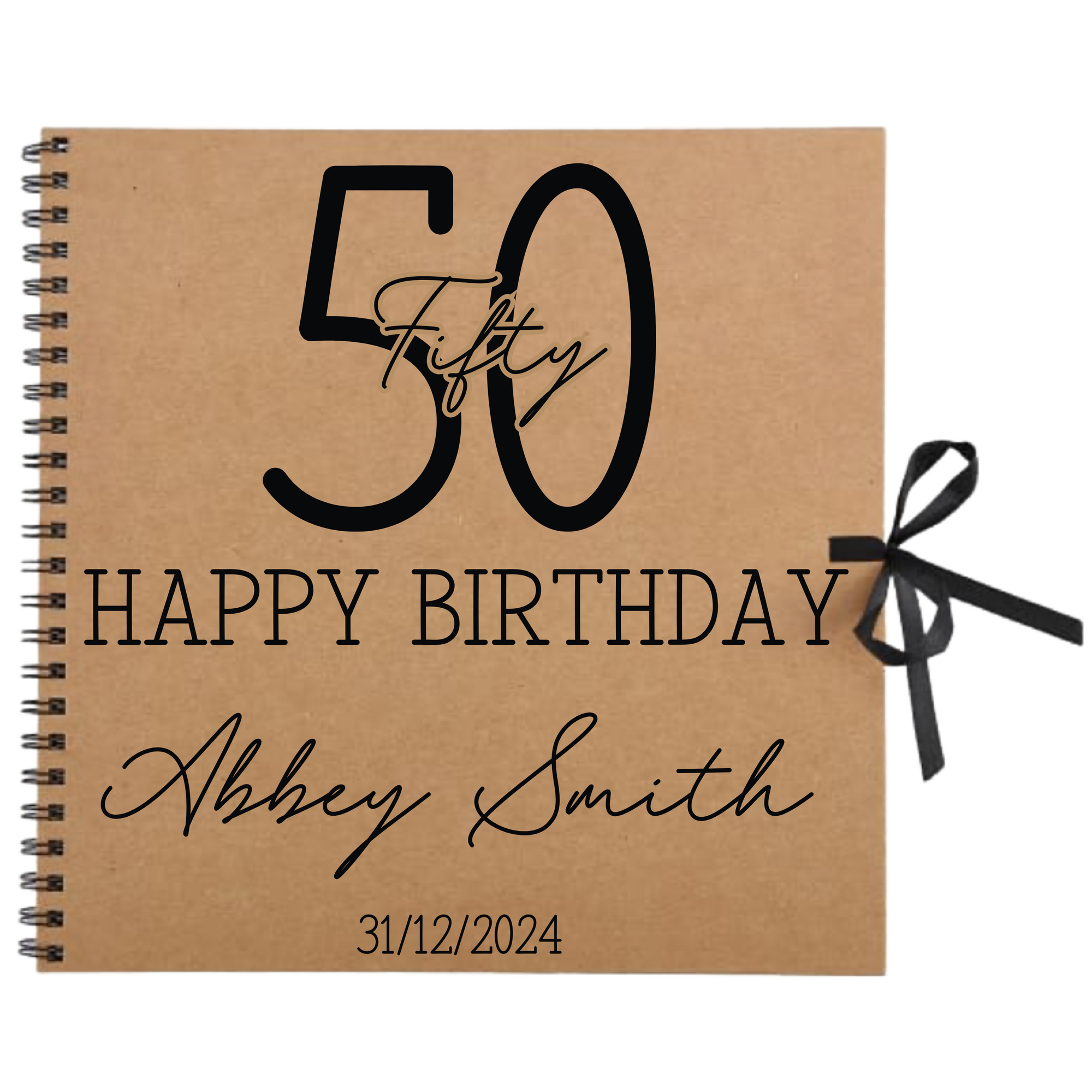 50th birthday scrapbook album in kraft cover with large number and custom name and date
