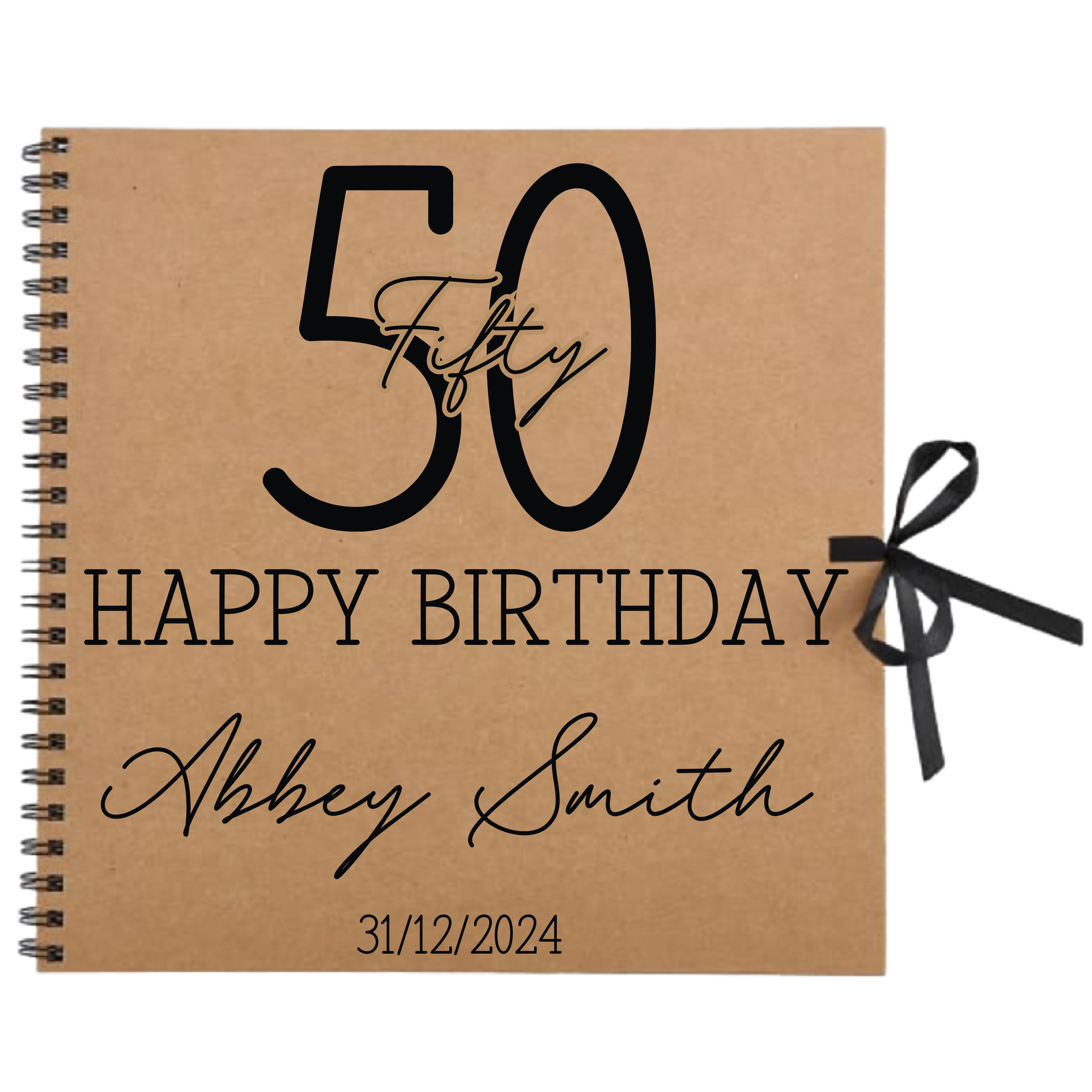 50th birthday scrapbook album in kraft cover with large number and custom name and date