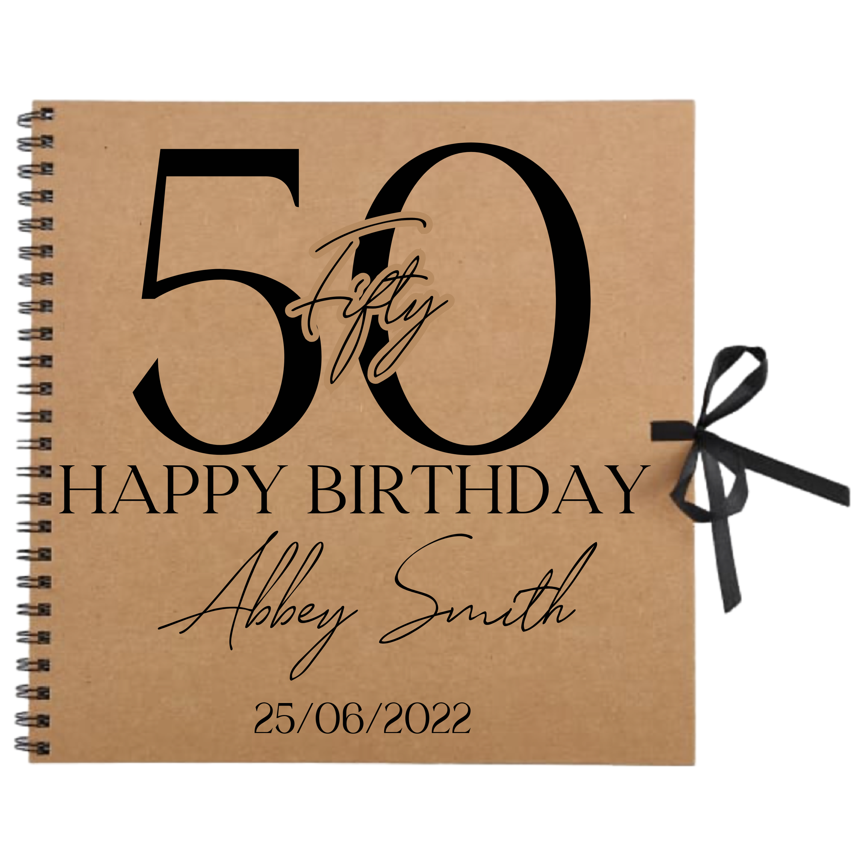 50th birthday scrapbook album in kraft cover with large number and custom name and date