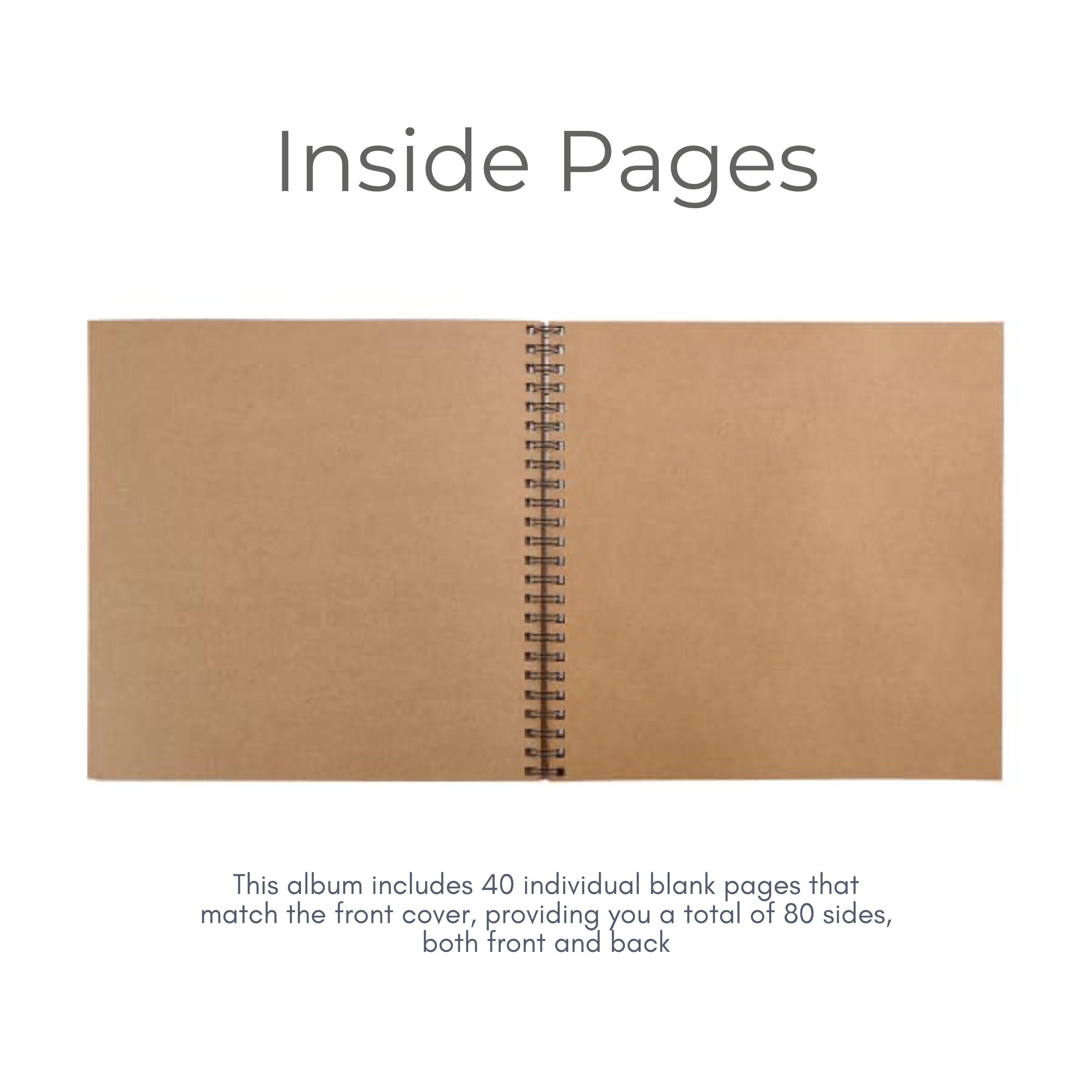 Inside pages of scrapbook album showing 40 blank kraft pages for custom messages and photos