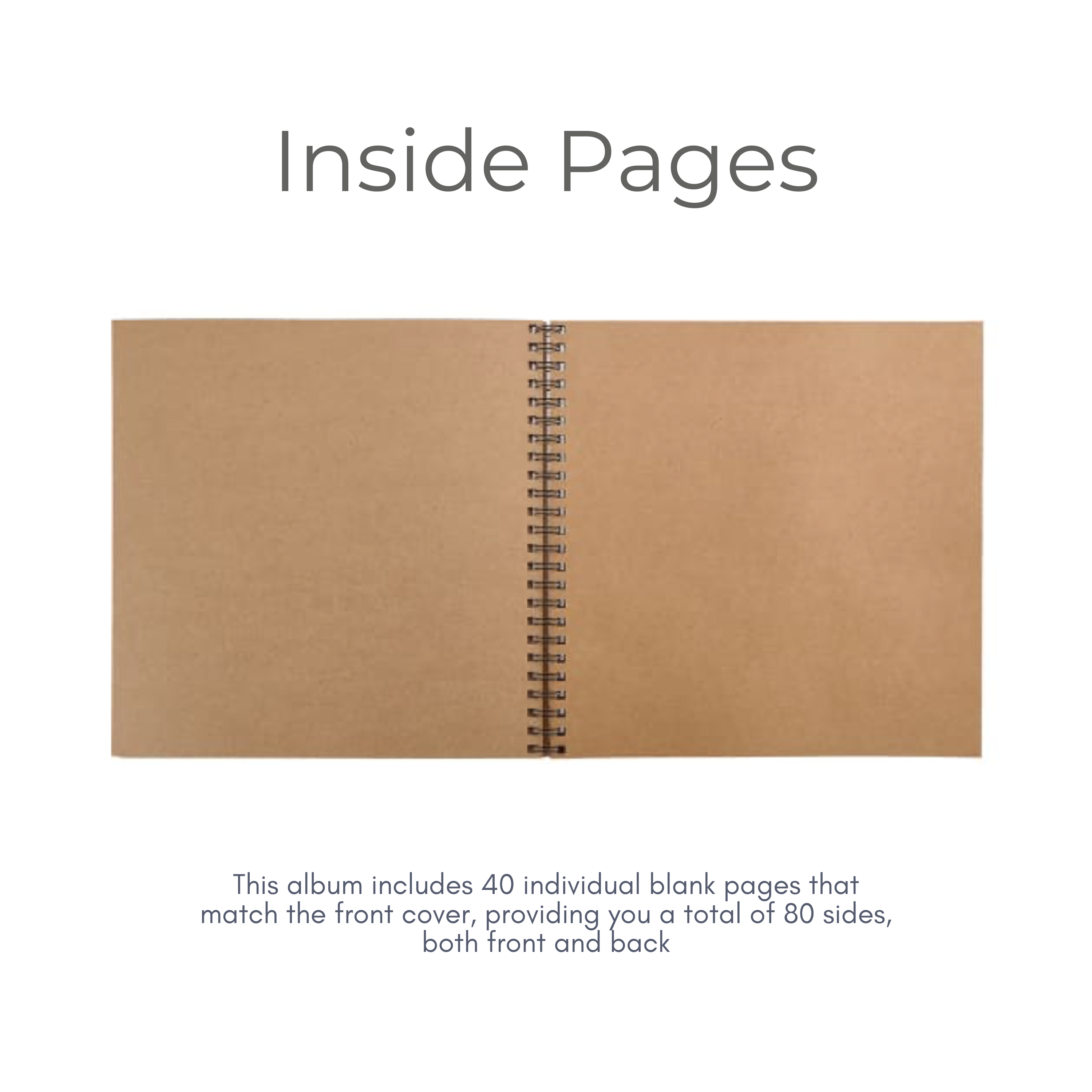 Inside pages of scrapbook album showing 40 blank kraft pages for custom messages and photos