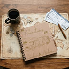 Album titled 'The Adventures of Jordan & Andrew' on a world map with a cup, coins, and tickets.