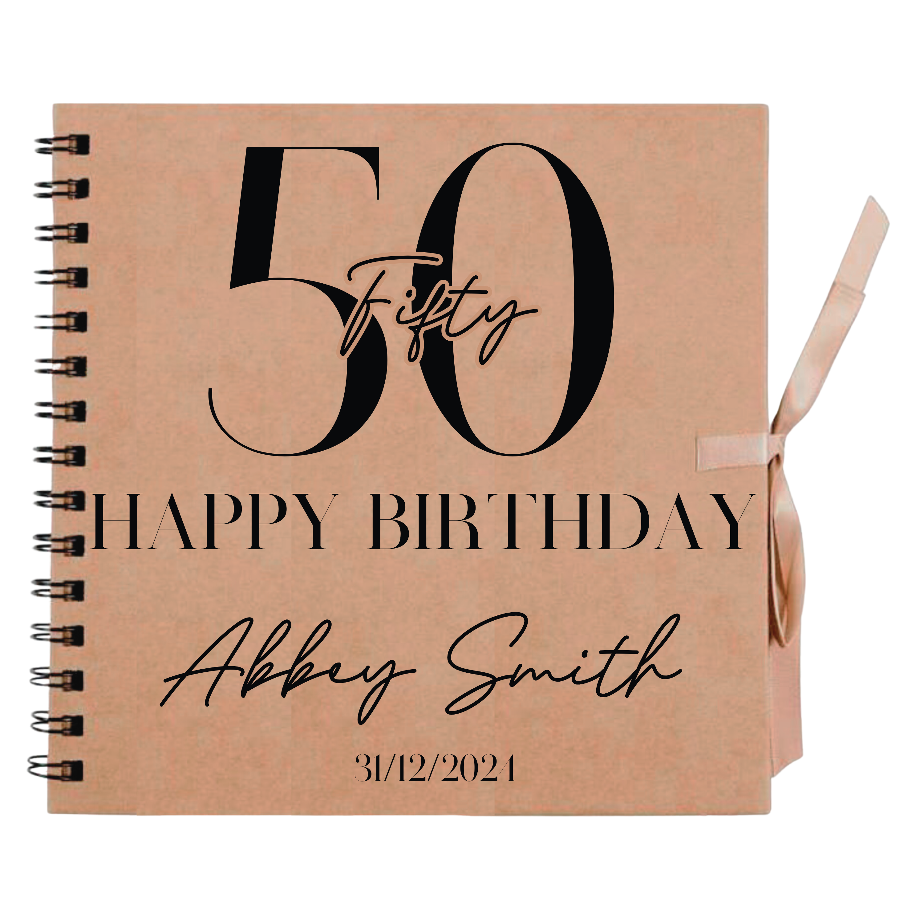 50th birthday scrapbook album in kraft cover with large number and custom name and date