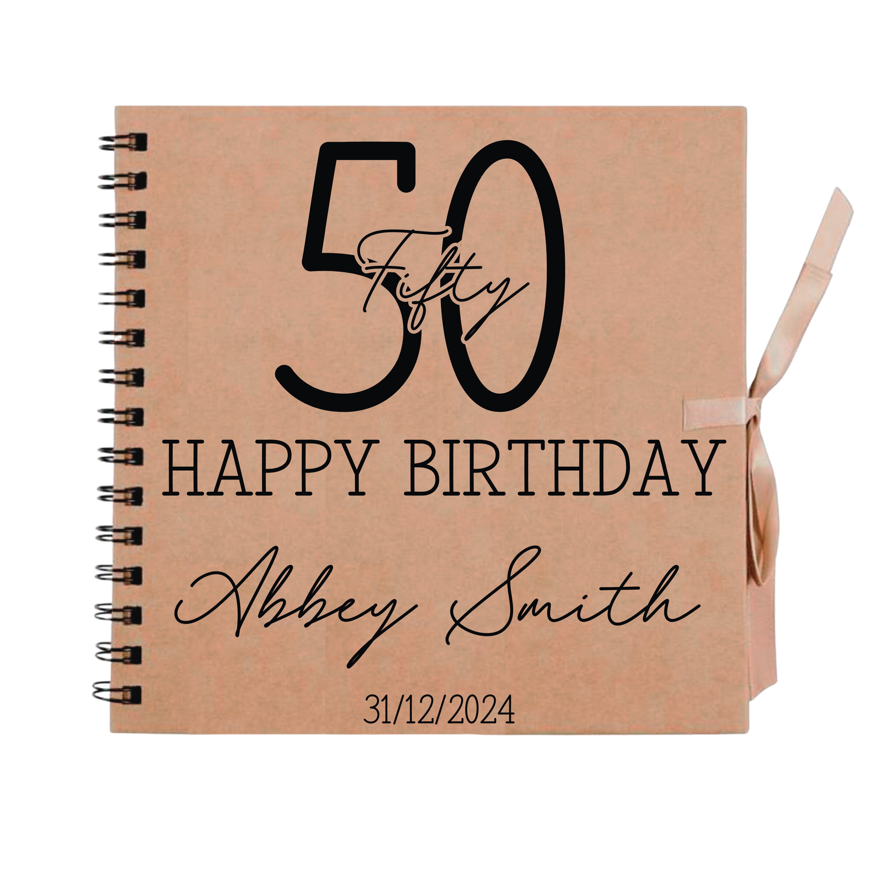 50th birthday scrapbook album in kraft cover with large number and custom name and date