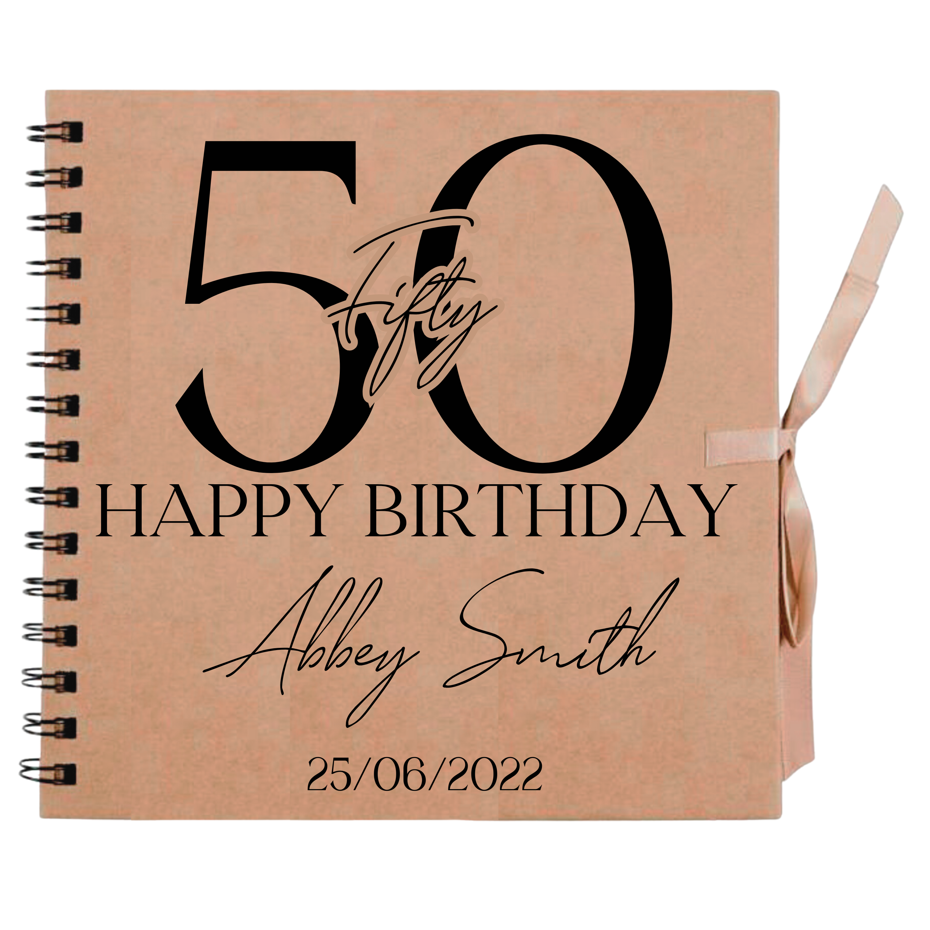 50th birthday scrapbook album in kraft cover with large number and custom name and date