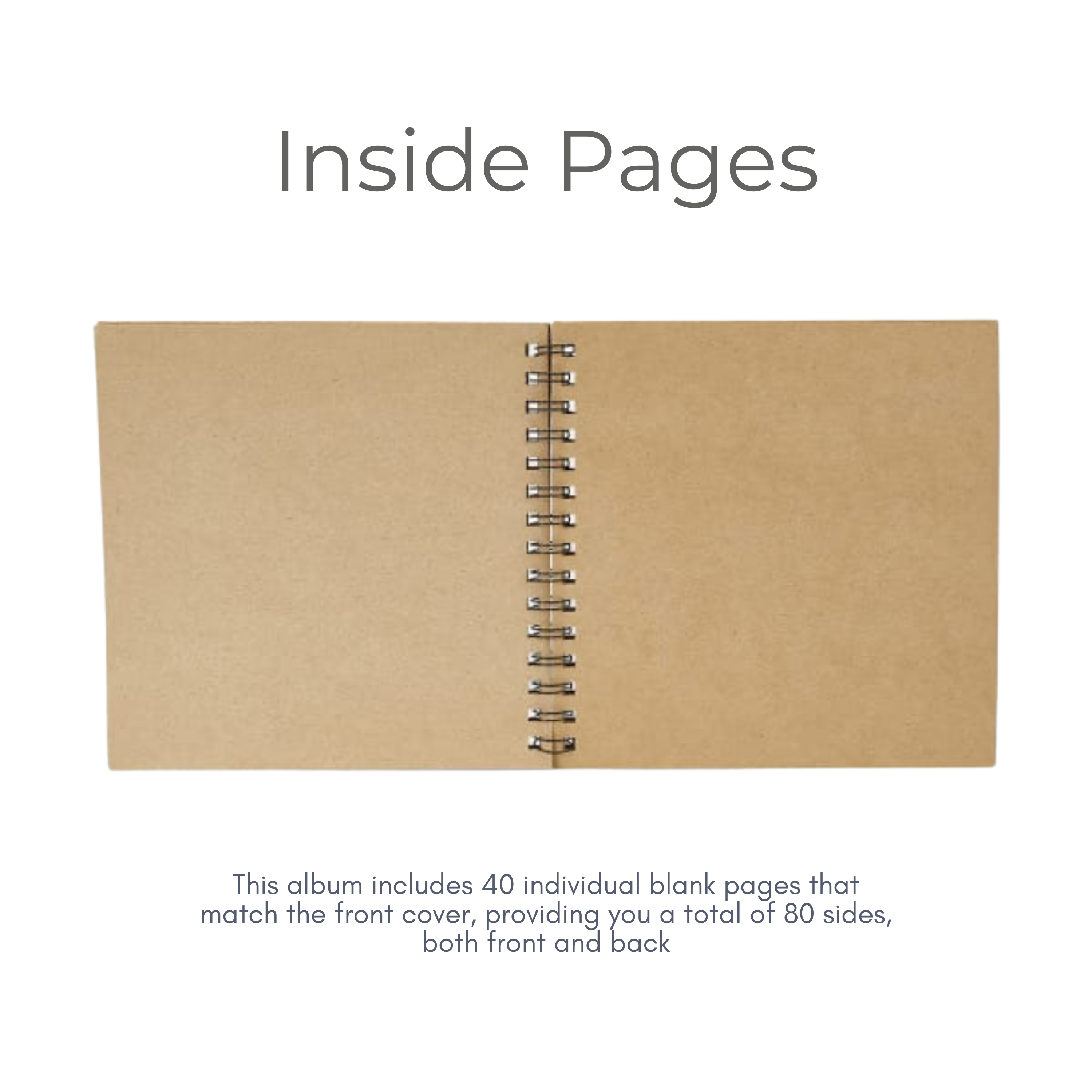 Inside pages of scrapbook album showing 40 blank kraft pages for custom messages and photos