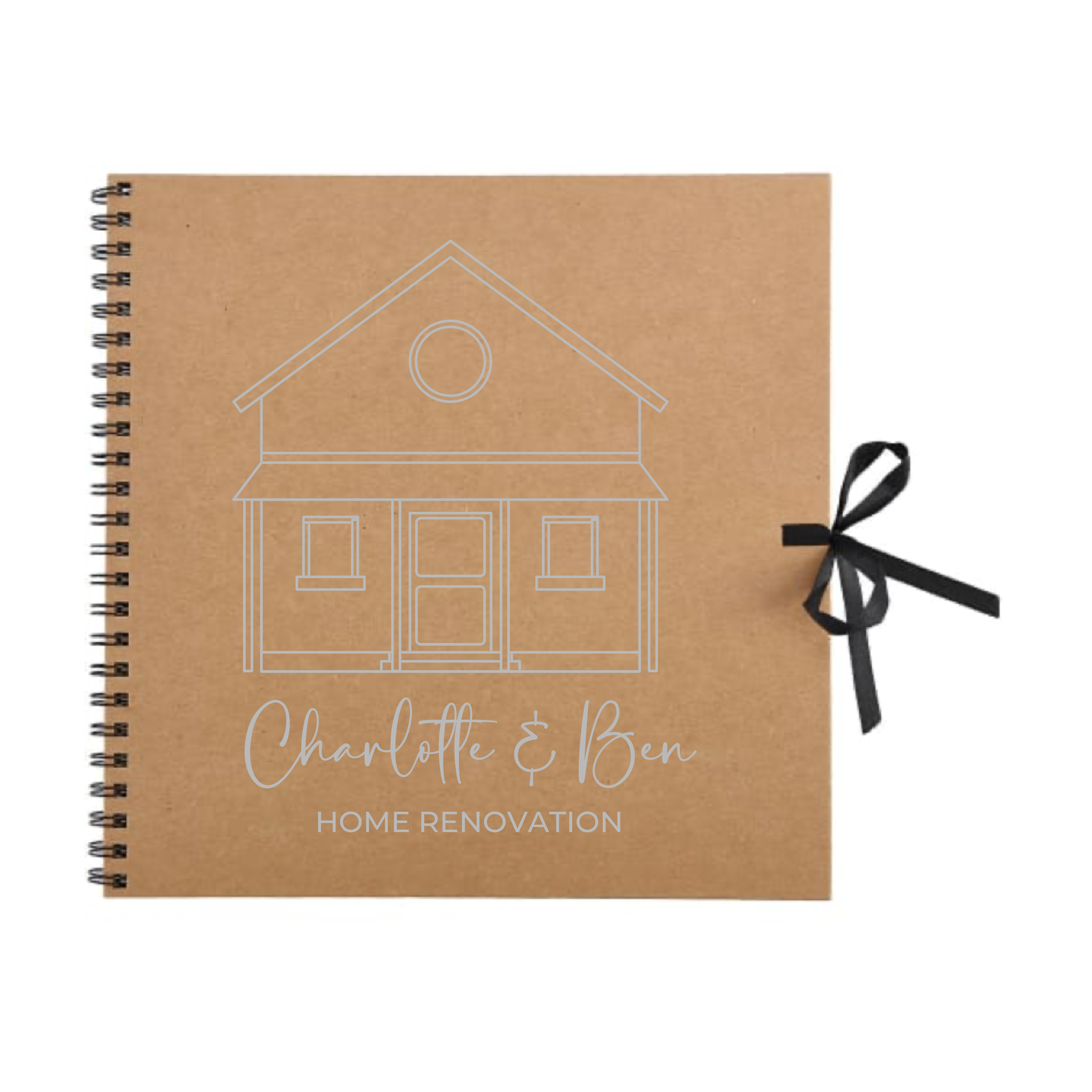 Kraft scrapbook album with personalised text "Home Renovation" and custom house sketch design
Image 4 