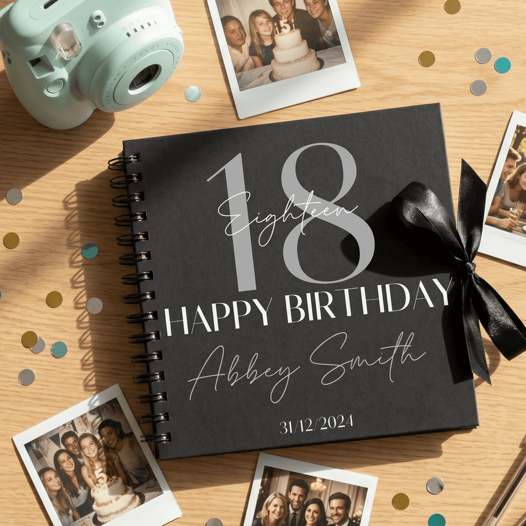 Personalised birthday Album with photos on a wooden surface