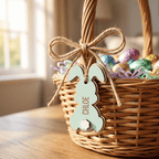 3D Personalised Floppy Ear Bunny Tag – Custom Wood and Acrylic Layered Label - Make It Personal Gift Co