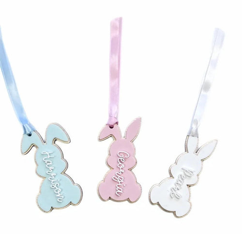 3D Personalised Floppy Ear Bunny Tag – Custom Wood and Acrylic Layered Label - Make It Personal Gift Co