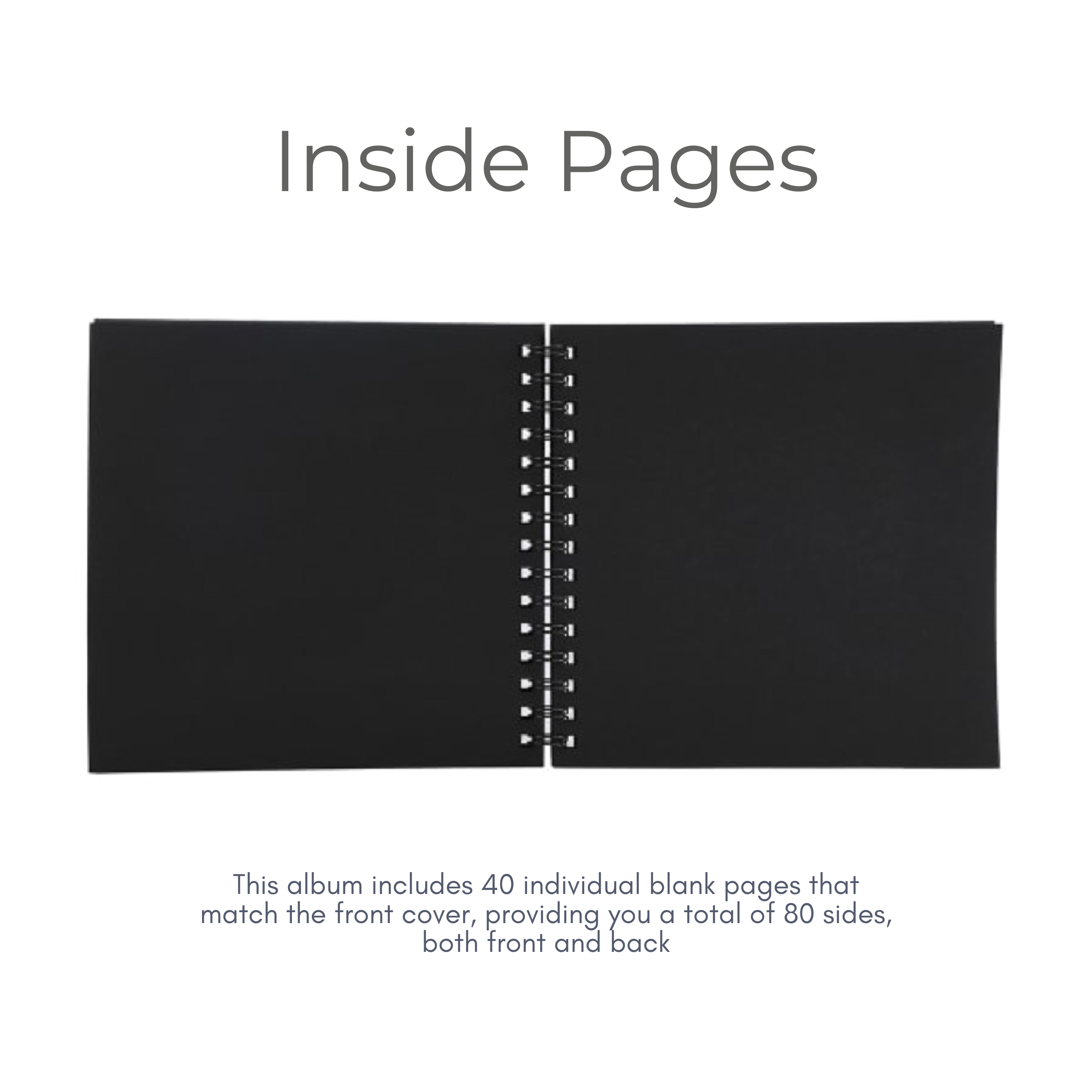 Inside pages of scrapbook album with black paper, ideal for polaroid photos and handwritten notes