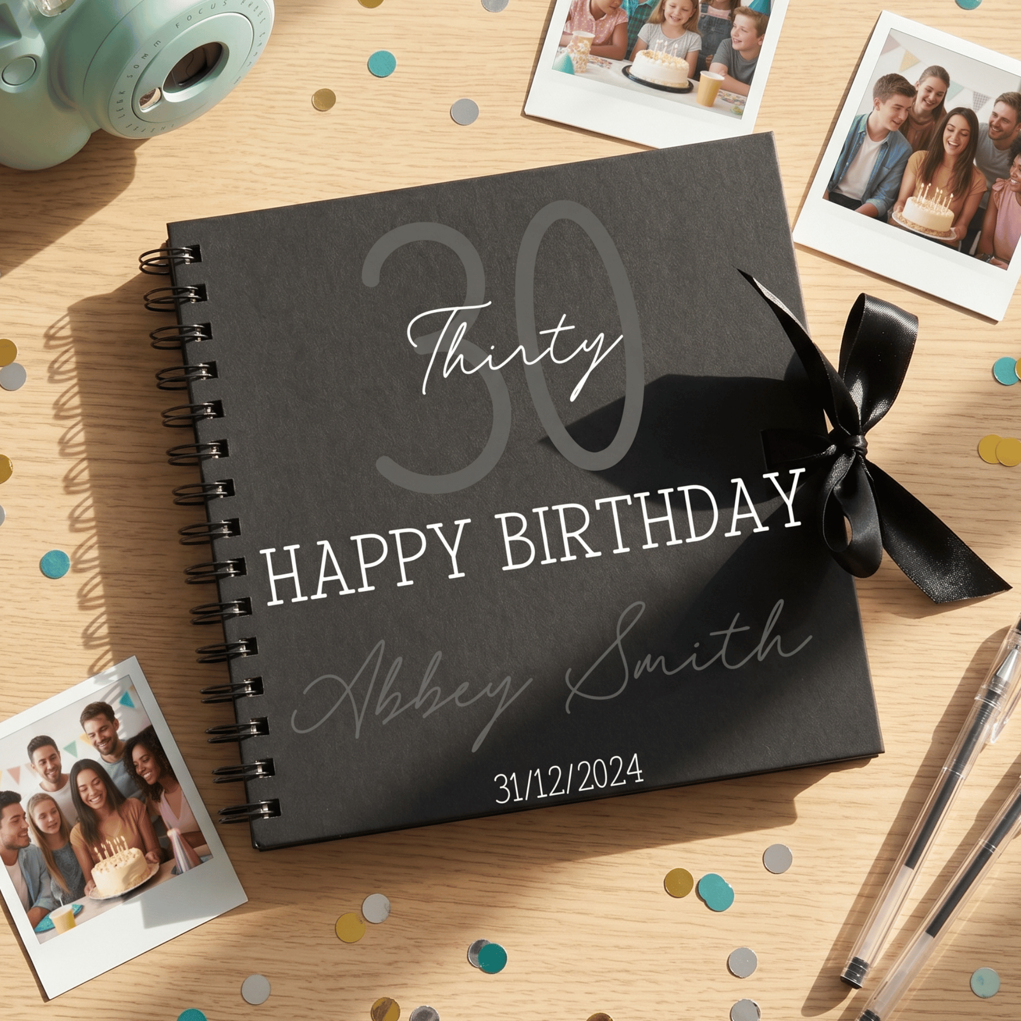 Personalised birthday Album with photos on a wooden surface