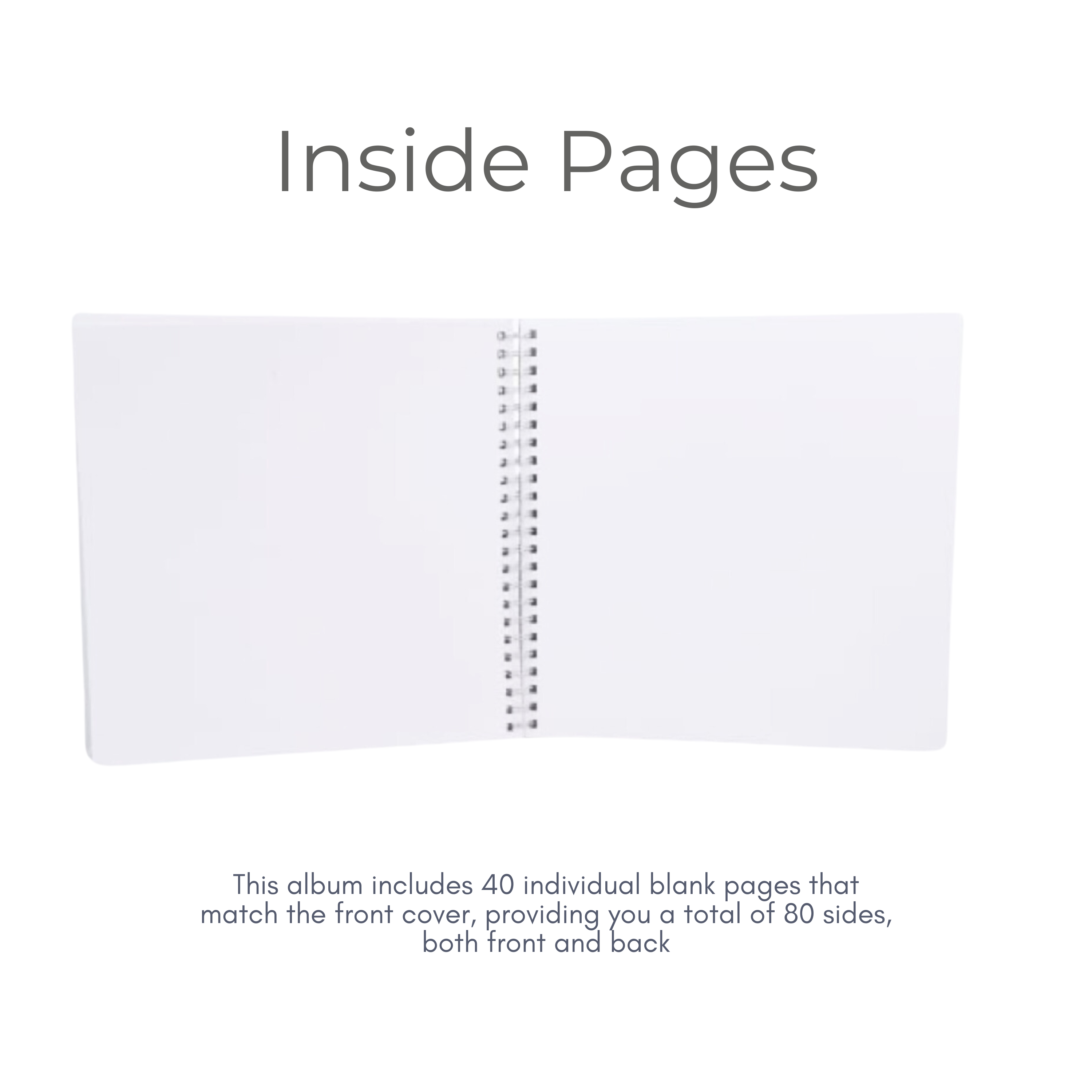 Inside pages of scrapbook album showing 40 blank white pages for custom messages and photos