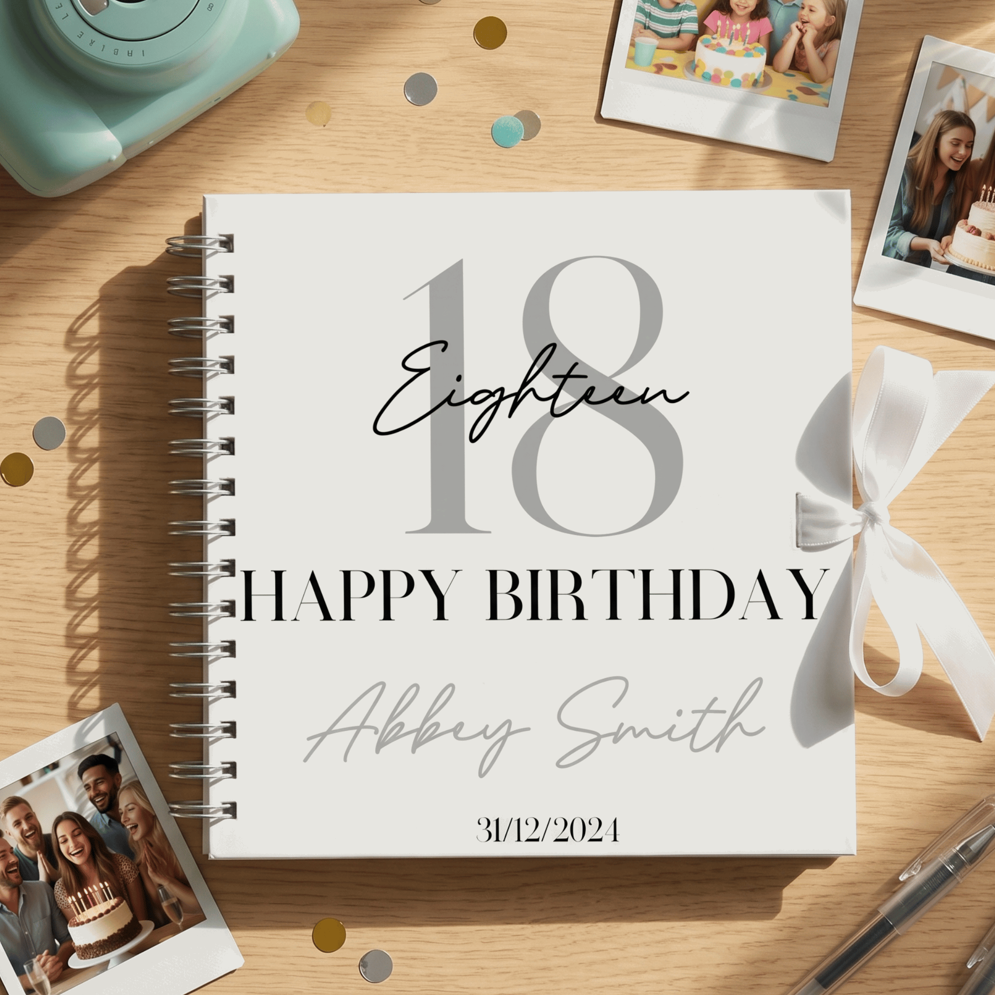Personalised birthday Album with decorative elements on a wooden surface