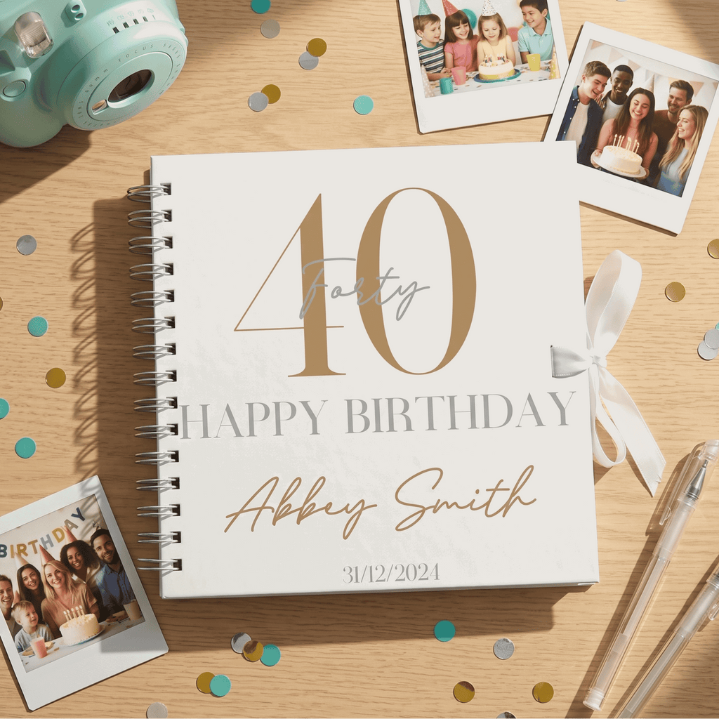 Personalised birthday Album with photos on a wooden surface