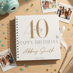 Personalised birthday Album with photos on a wooden surface