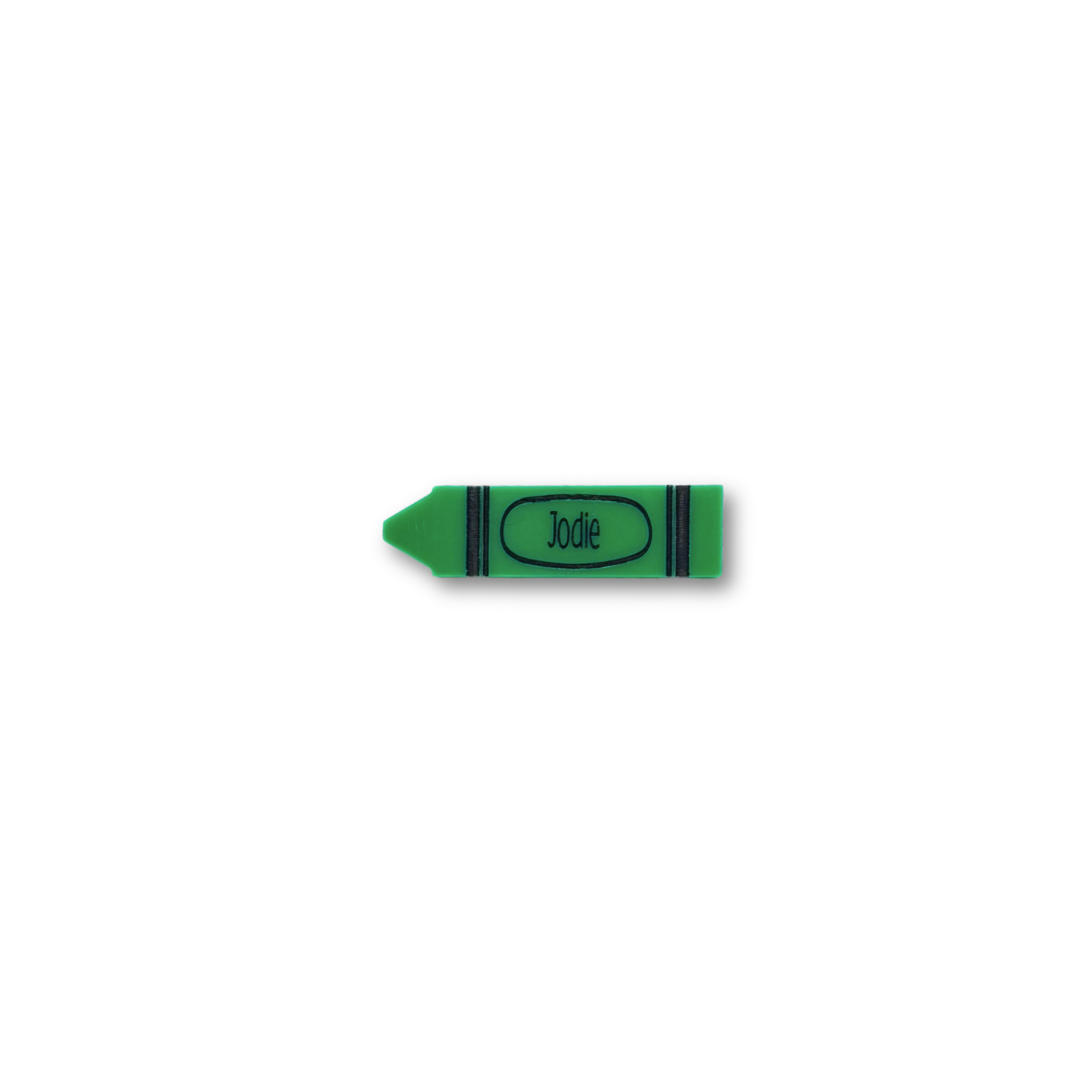Green crayon name badge with name “Jodie”