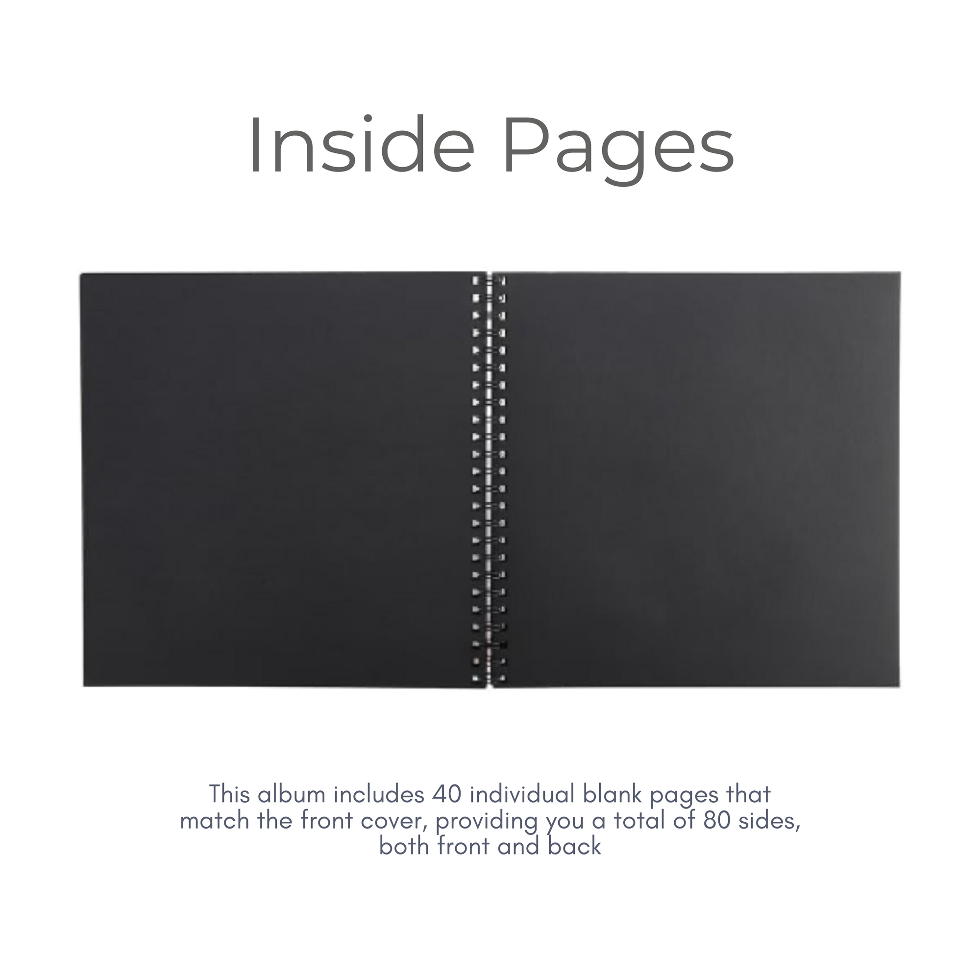 Inside pages of scrapbook album with black paper, ideal for polaroid photos and handwritten notes