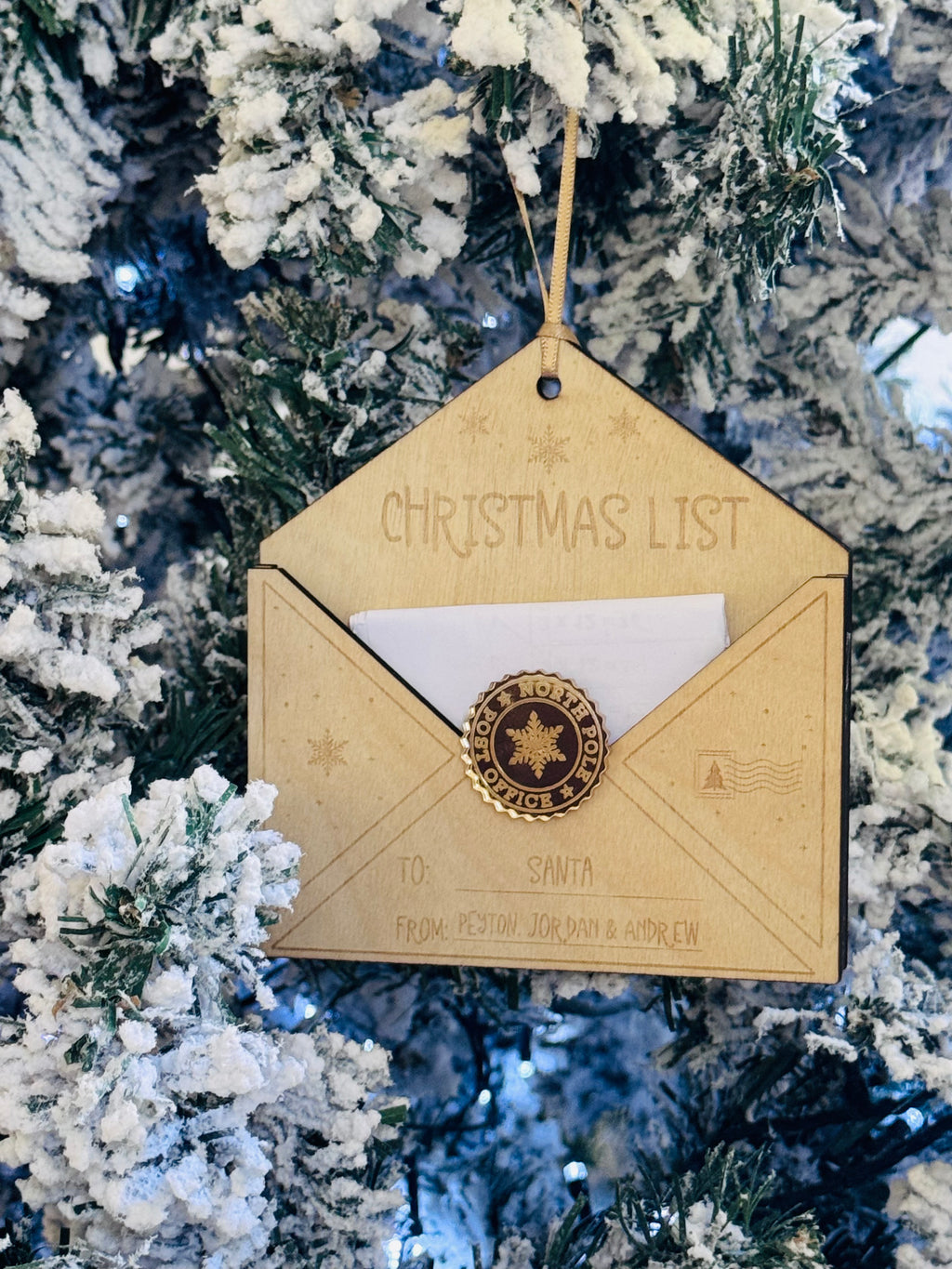Gold mirrored acrylic Dear Santa envelope personalised Christmas keepsake
