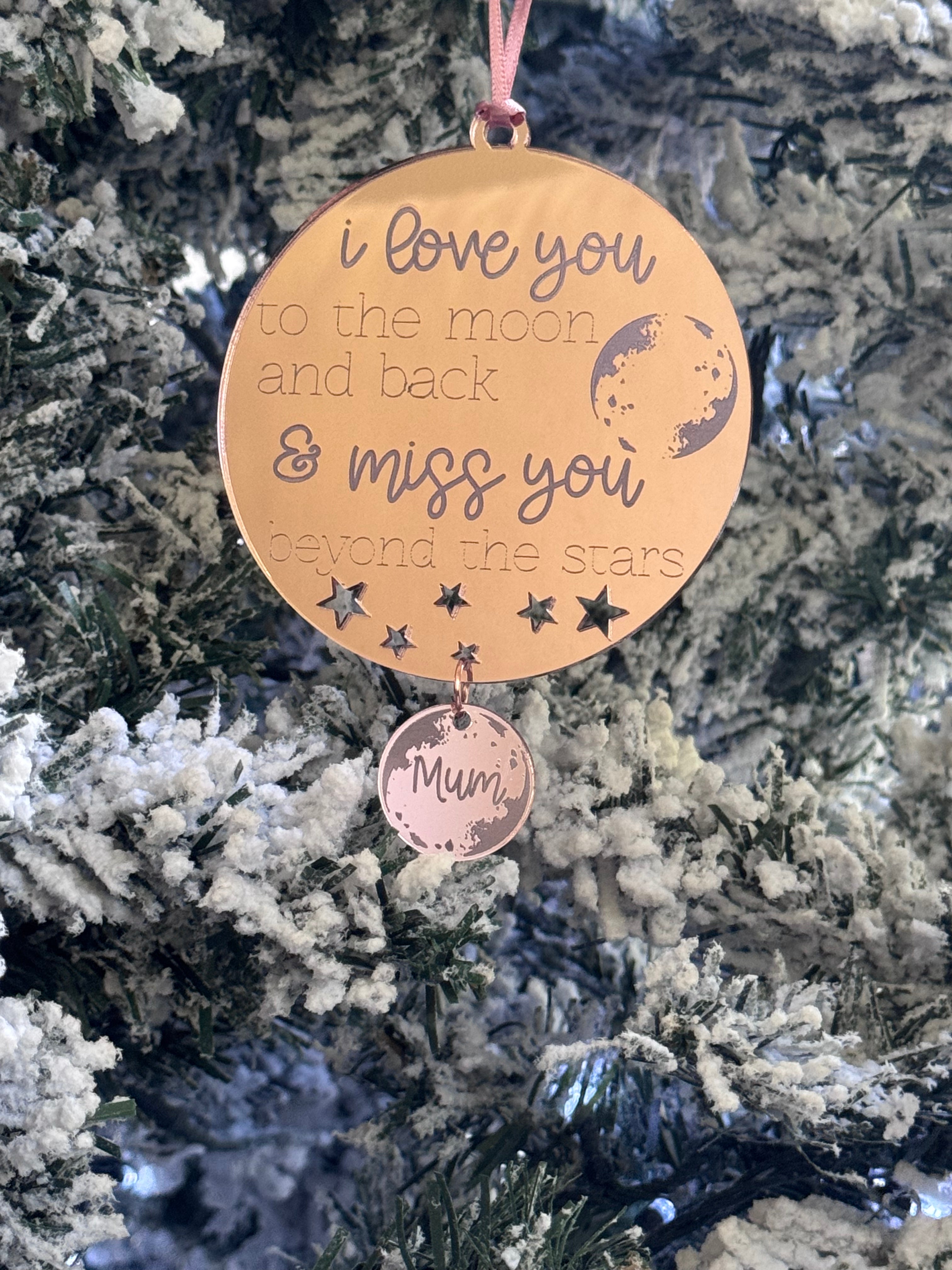 Gold mirrored acrylic personalised memorial Christmas ornament