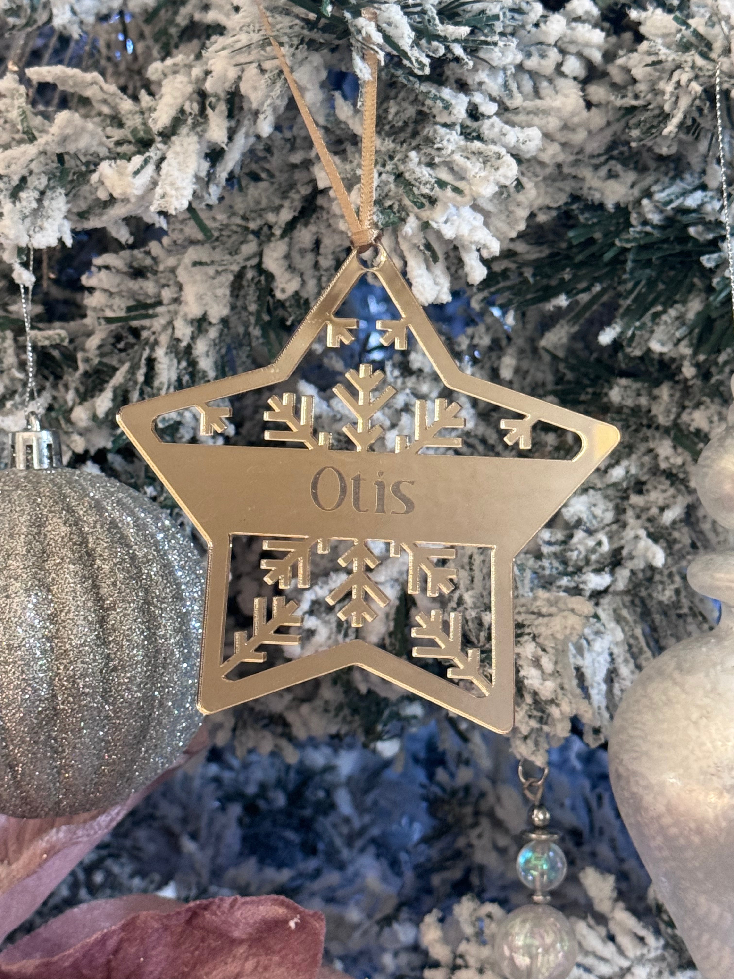 Gold mirrored acrylic personalised star family Christmas ornament