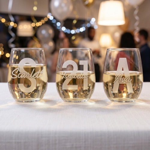 Bold Contemporary Personalised Engraved Stemless Wine Glass - Make It Personal Gift Co