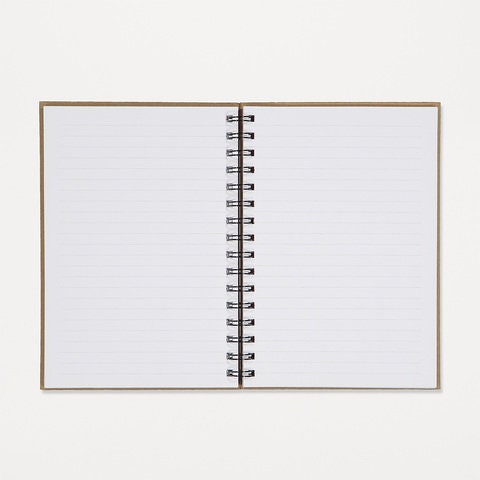 Custom brown kraft A5 spiral notebook, inside lined pages – personalised journal gift.