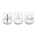 Set of three personalised 360ml stemless wine glasses with names Scarlett, Ava, Isabella, custom birthday gifts for her or him, personalised wineglass Australia