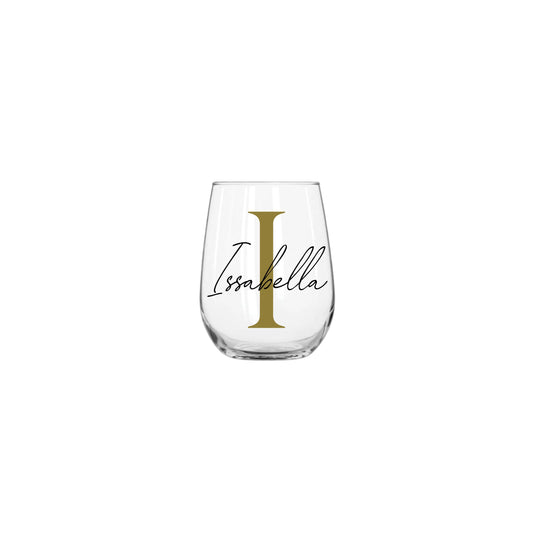 Personalised Name and Large Initial 360ml Stemless Wine Glass | Personalised Name and Age Wine Glass | Birthday Milestone | Wedding Gift