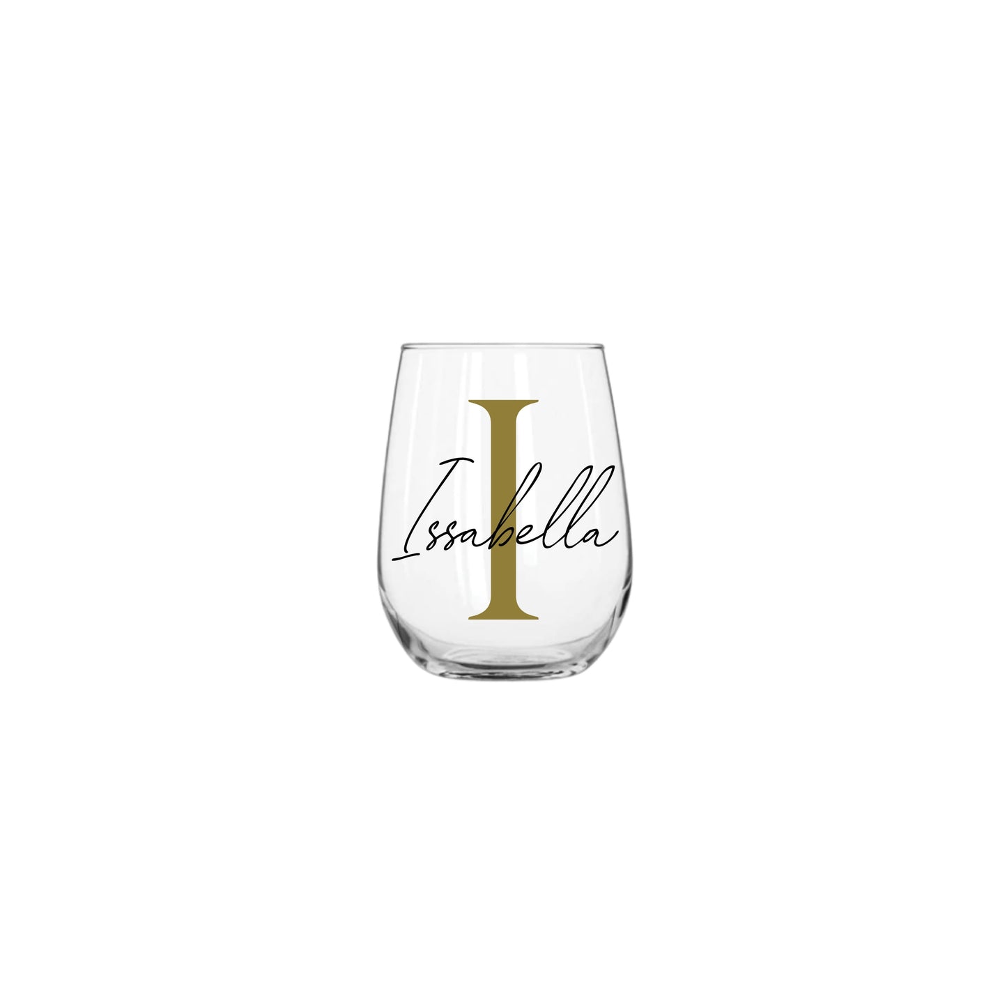 Personalised Name and Large Initial 360ml Stemless Wine Glass | Personalised Name and Age Wine Glass | Birthday Milestone | Wedding Gift