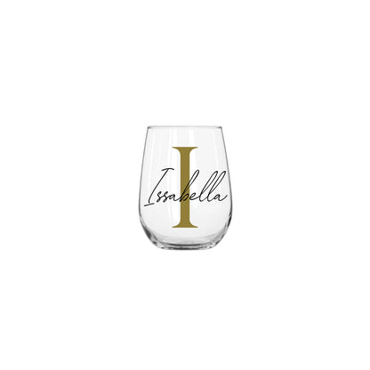 Personalised Name and Large Initial 360ml Stemless Wine Glass | Personalised Name and Age Wine Glass | Birthday Milestone | Wedding Gift