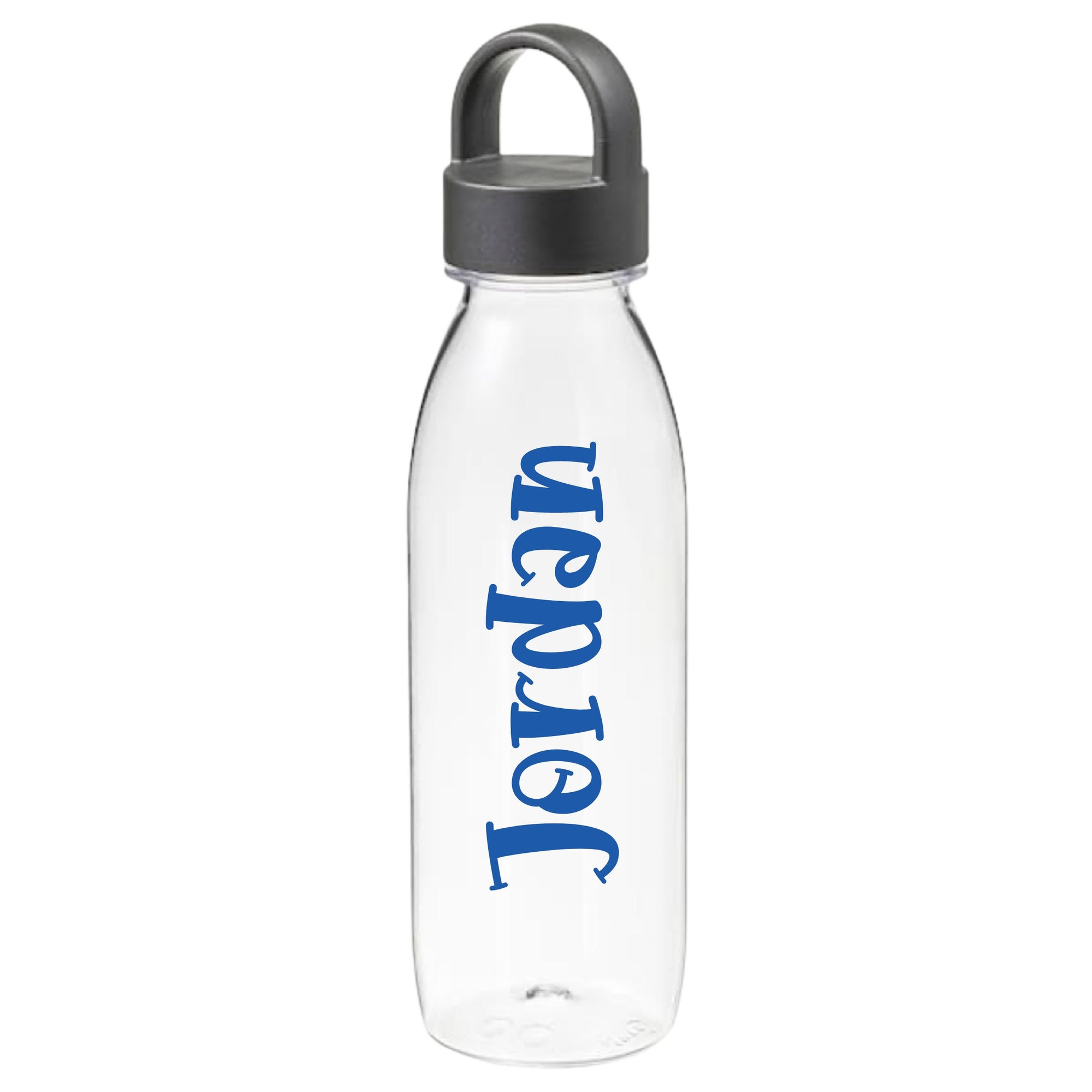 Personalised kids drink bottle with the name Jordan in blue fun font, custom water bottle for school or gifts