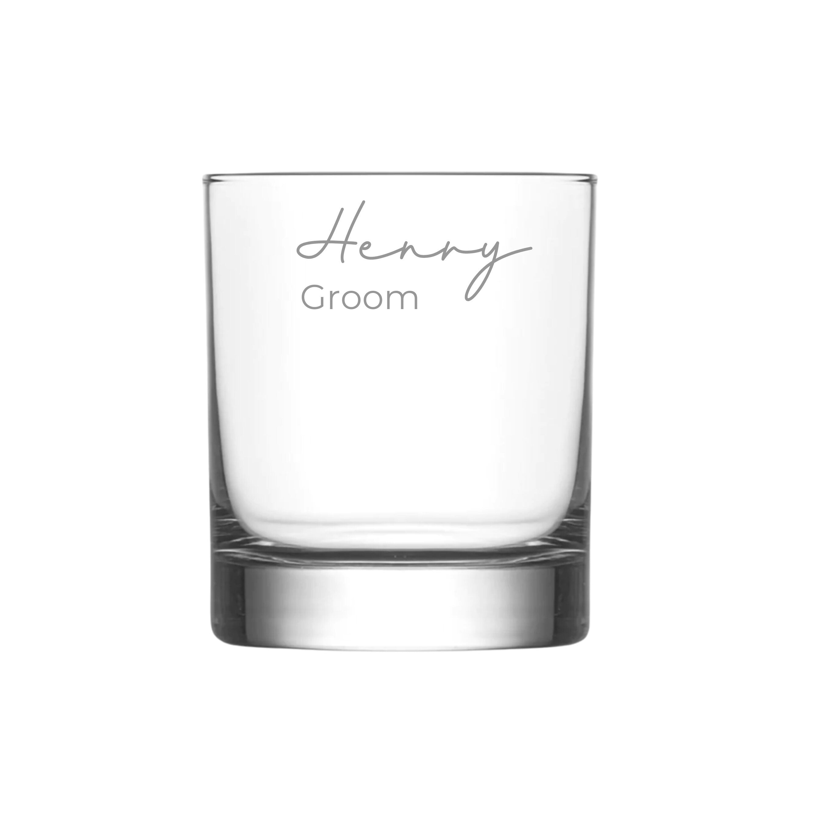 Personalised whisky glass engraved with name Henry and Groom title, handmade custom whisky glass, perfect groom gift or wedding keepsake