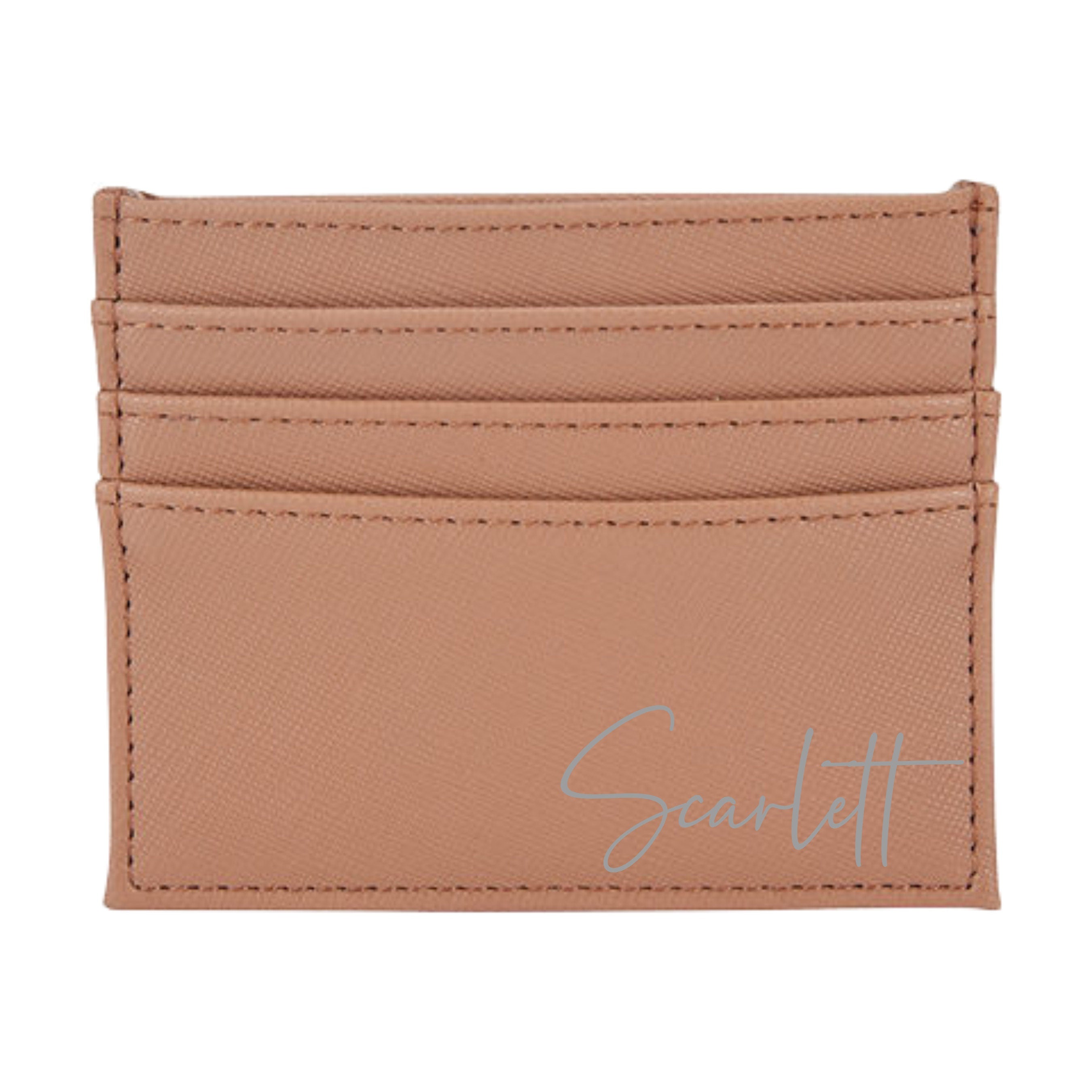 Personalised card wallet with silver script name 'Scarlett'