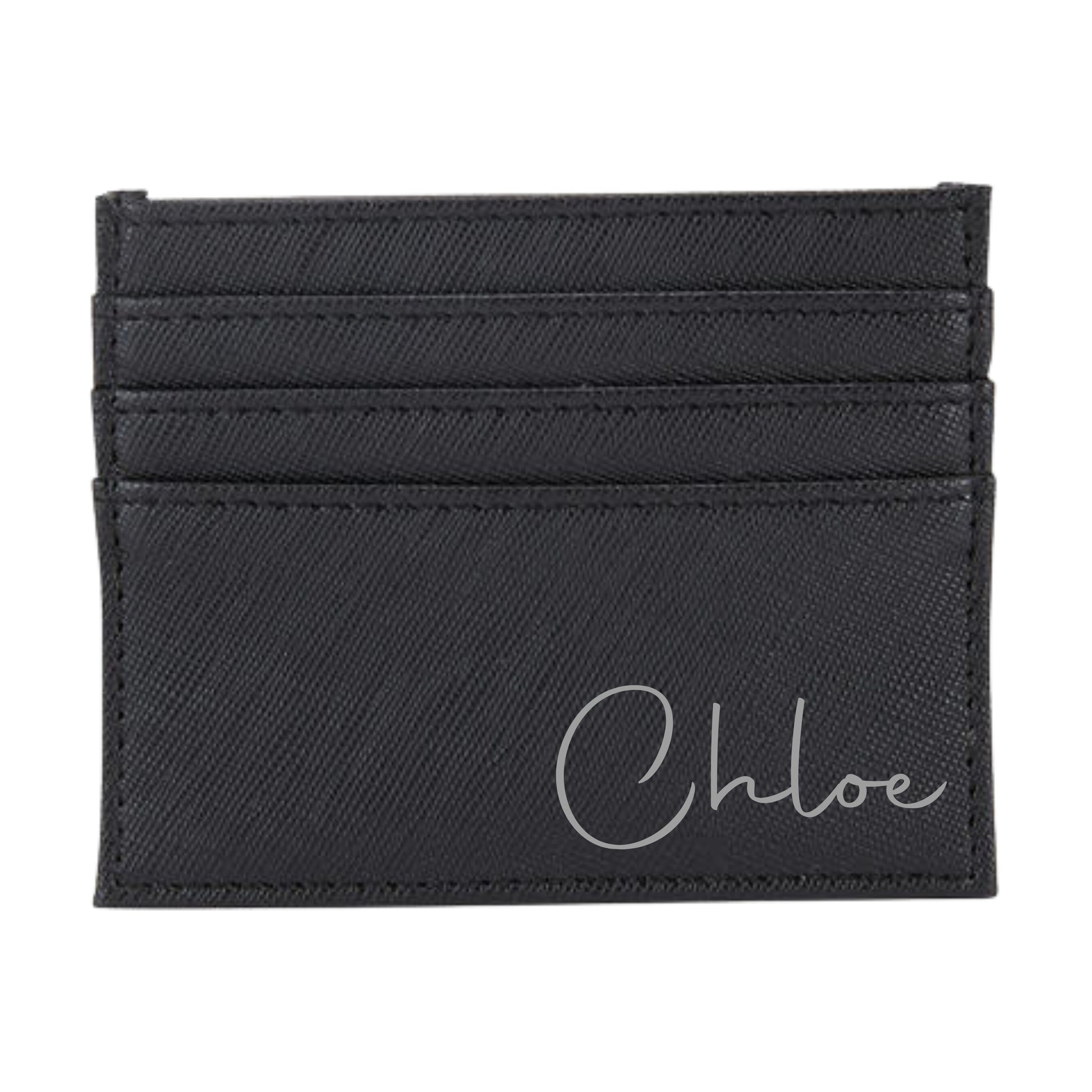 Personalised Name or Initials Black Vegan Leather Card Wallet | Custom Card Wallet | Bridesmaid Gift | Gift for Him | Gift for Her