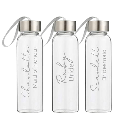 Personalised Bridal Party 500ml Glass Drink Bottle |Bridesmaid Gift | Personalised Gift | Gift for Her | Bridesmaid Proposal