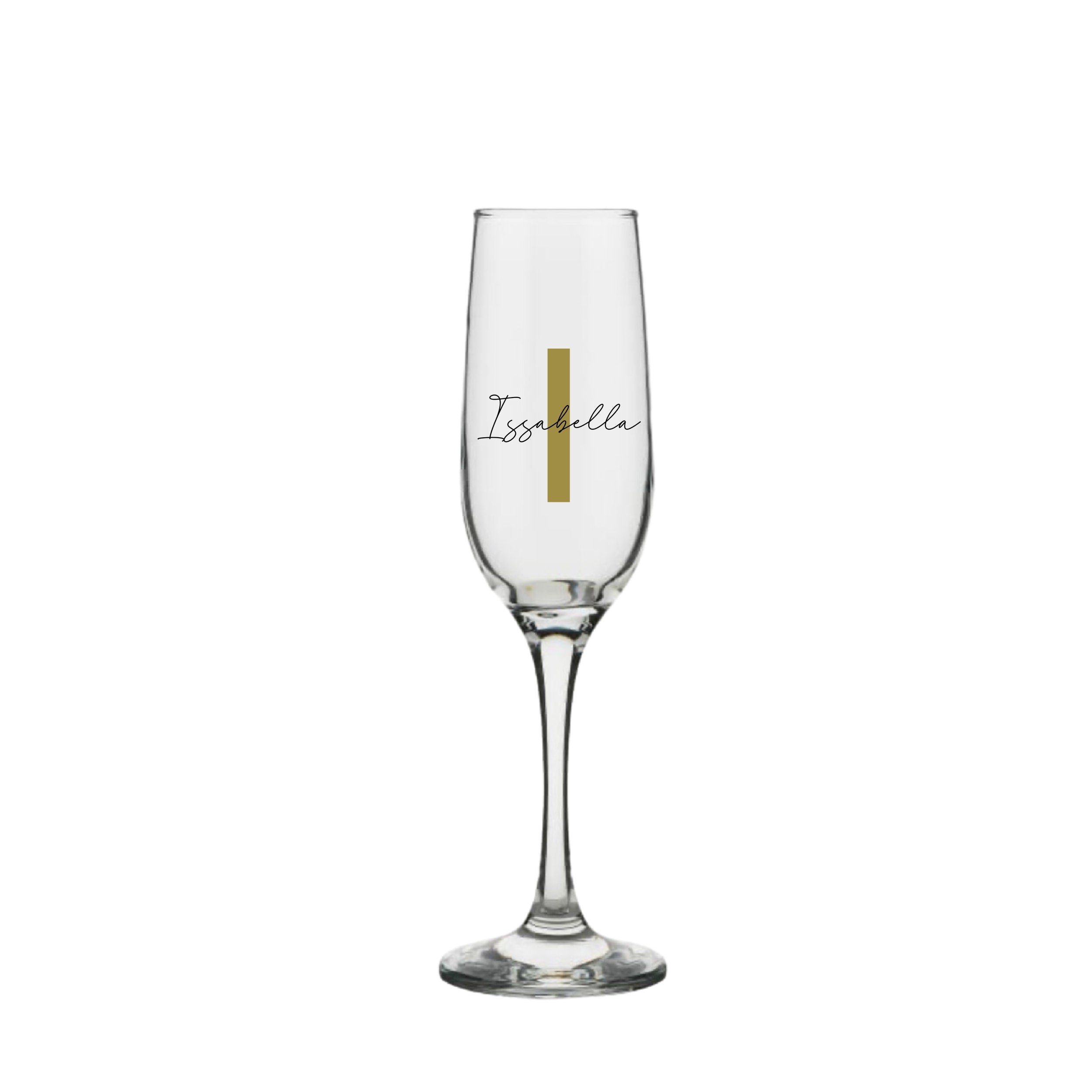 Personalised champagne glass with gold letter I and name Isabella, custom handmade milestone birthday gift for her or him, personalised gift Australia