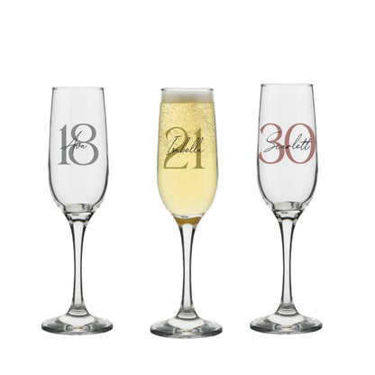 Personalised Name and Large Initial/Birthday Milestone Champagne Glass | Personalised Name and Age Wine Glass | | 18th 21st 30th 40th 50th