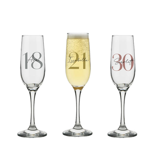 Personalised Name and Large Initial/Birthday Milestone Champagne Glass | Personalised Name and Age Wine Glass | | 18th 21st 30th 40th 50th