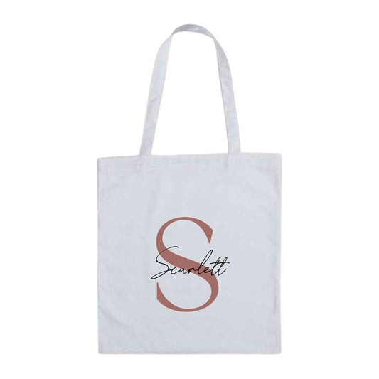 Personalised Name and Large Initial Cotton Tote Bag | Personalised Tote | Natural Cotton Bag | Bridal Party | Gift for Her
